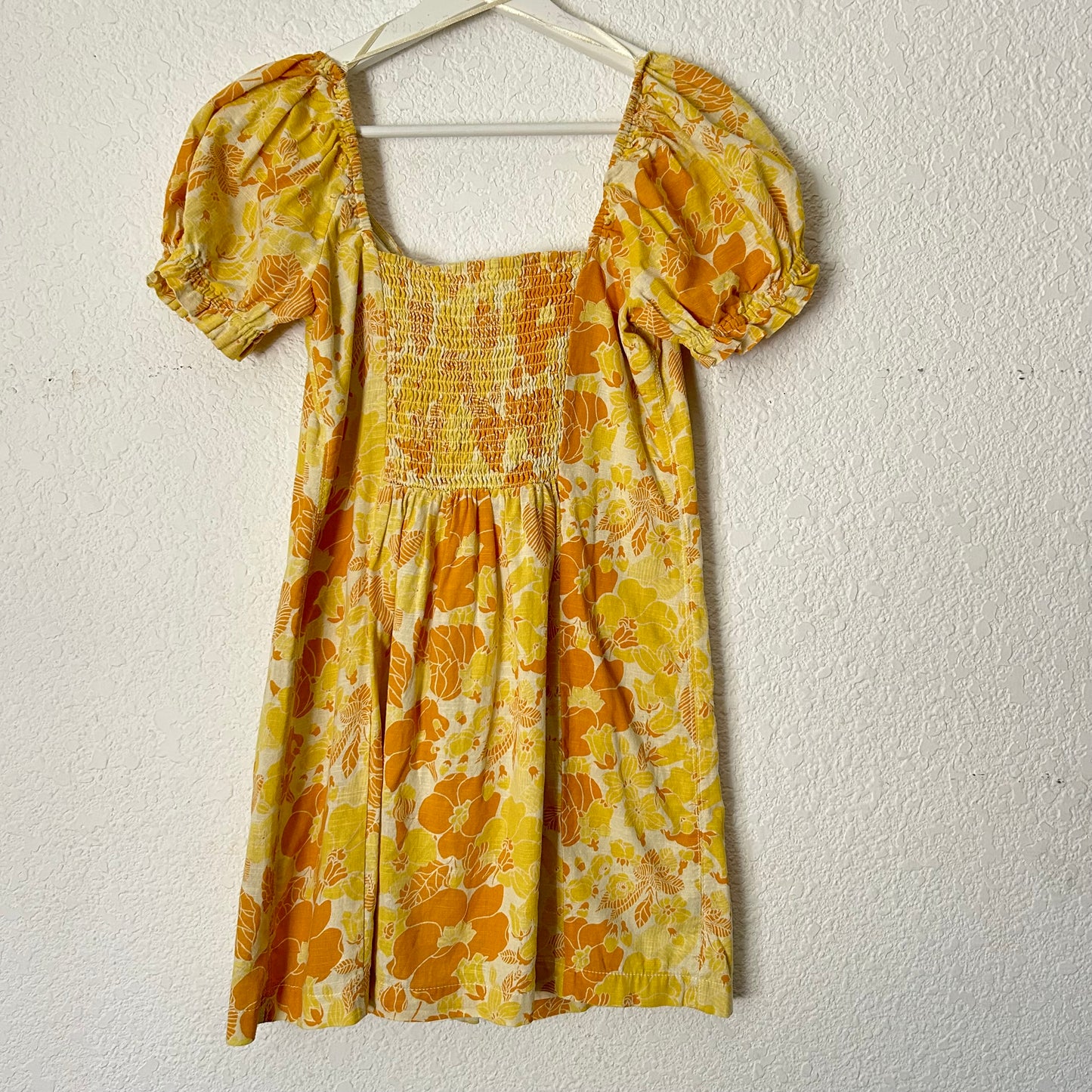 Britney Hook and Eye Mini Dress Yellow Floral Printed Cotton
