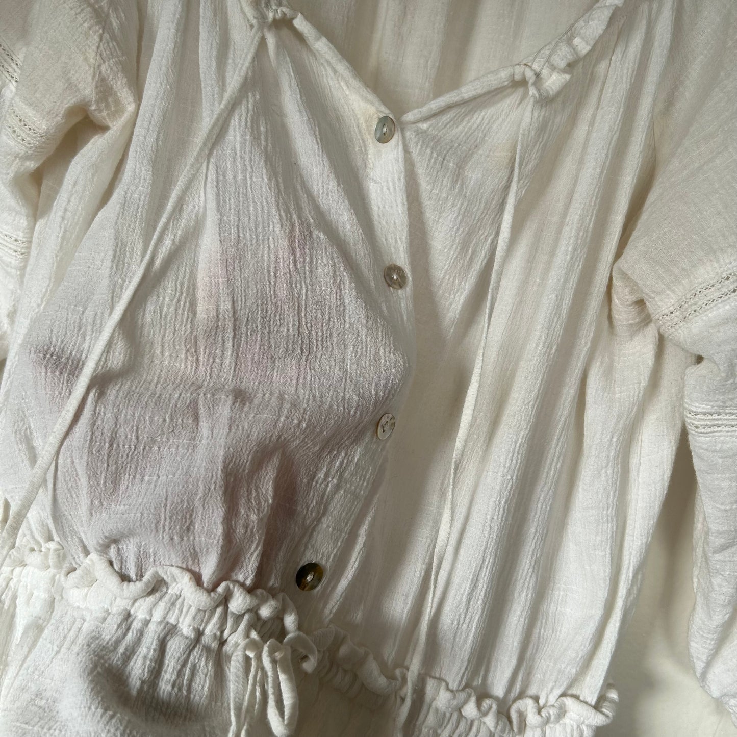 Alacati Dress In Plain White Cotton Crinkle Ivory White