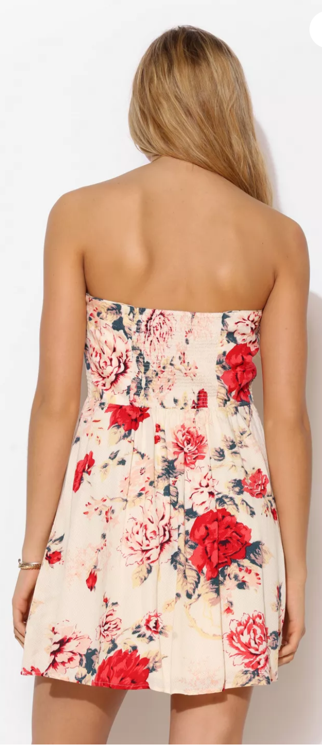 Ivory Floral Strapless Mini Dress