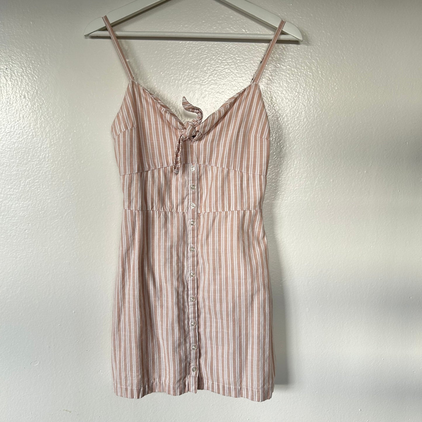 Striped Cotton Mini Dress peach pink white