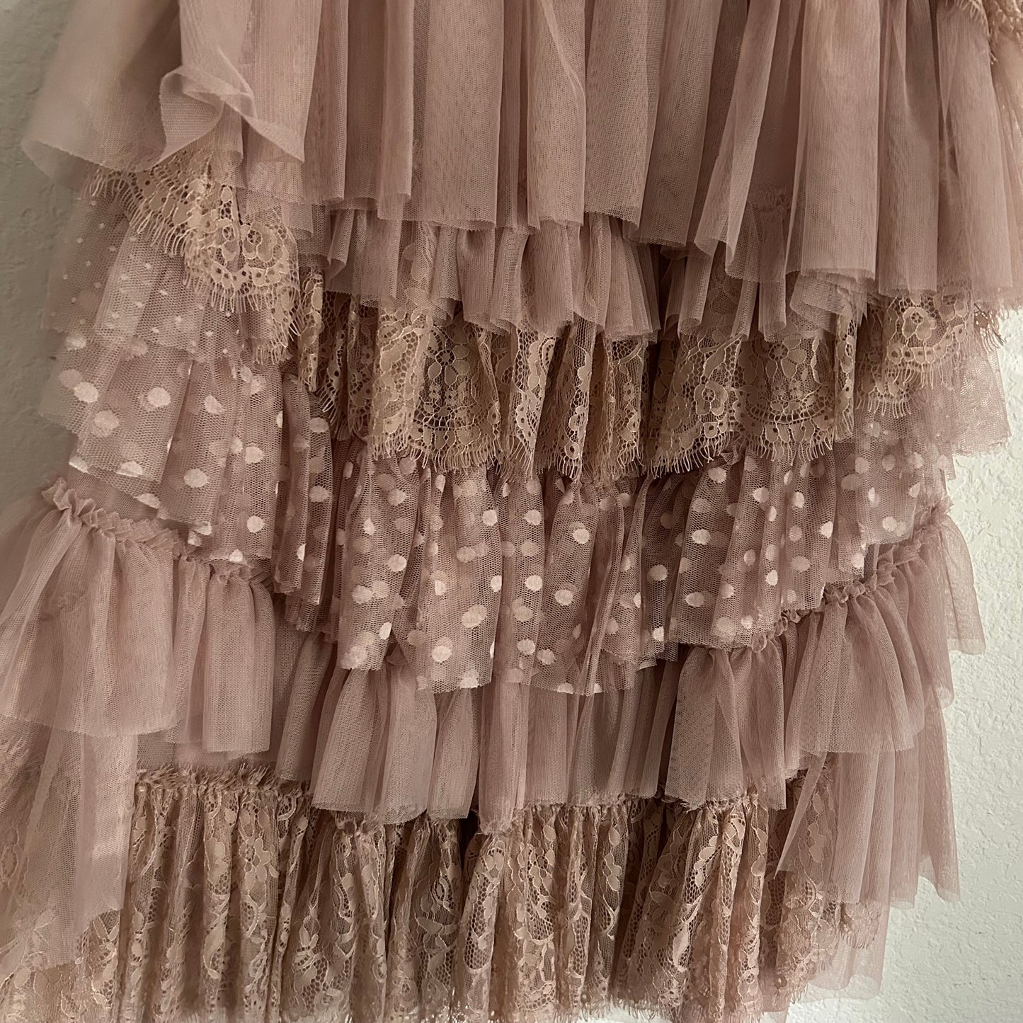 Mesh Tulle Lace Pink Mauve Blush Midi Skirt