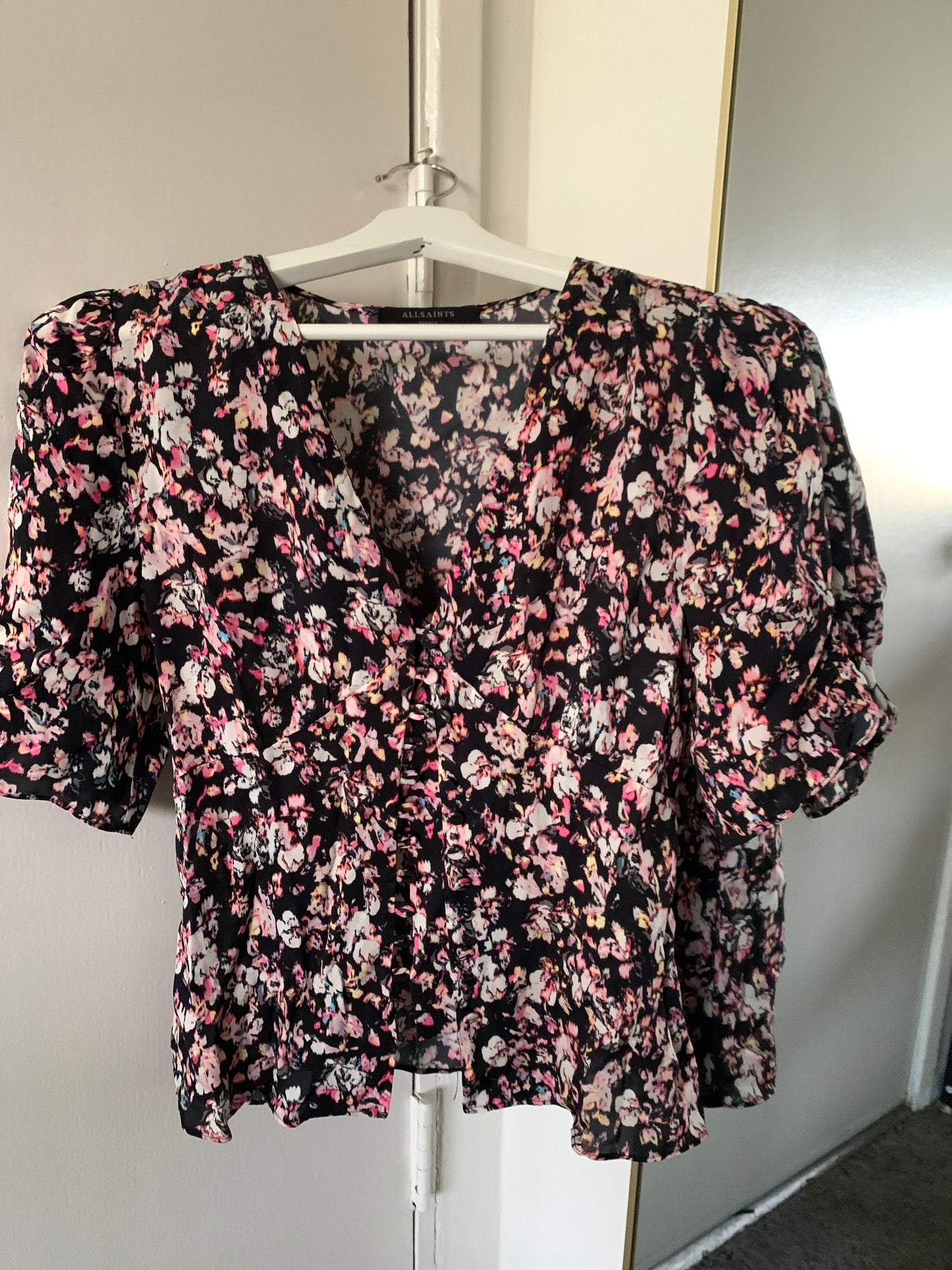Kota Freefall Floral Printed Black Pink Top