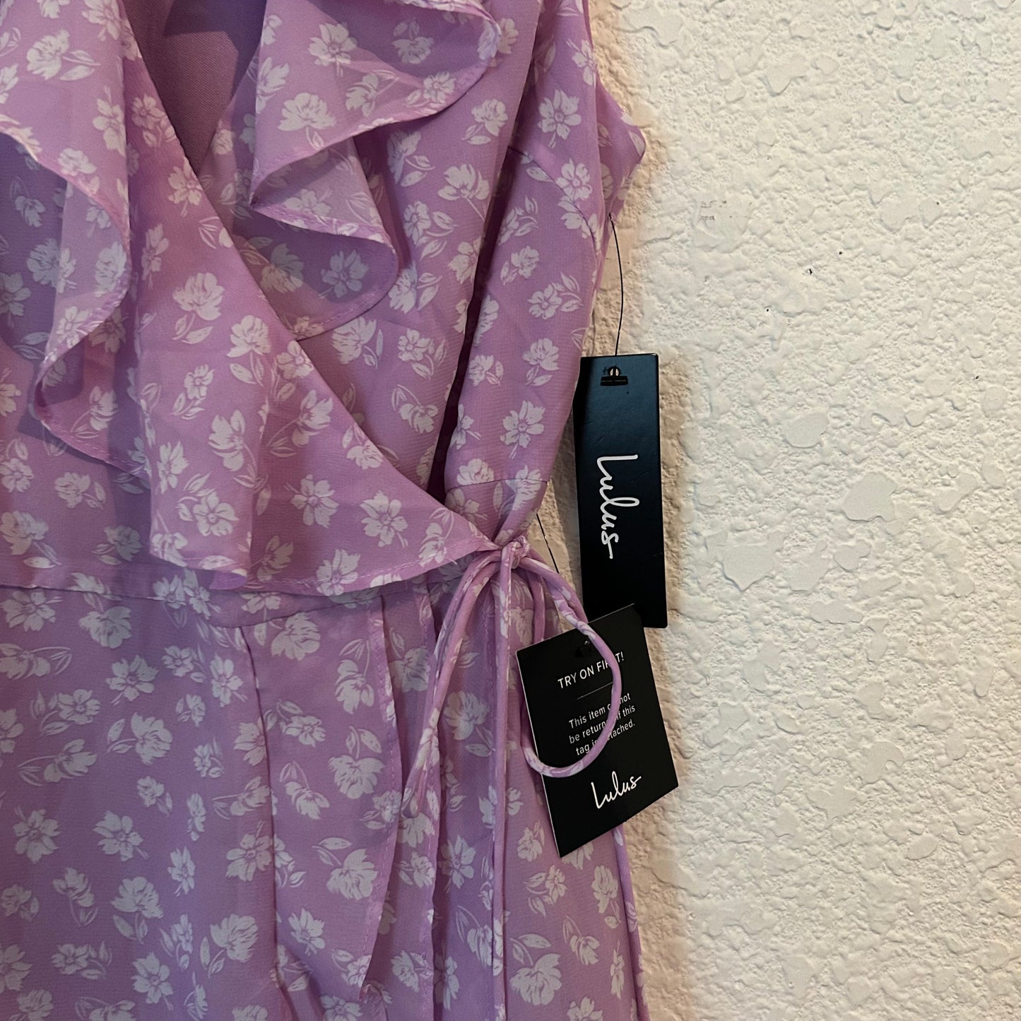 Cornelia Lavender Floral Print Ruffled Wrap Midi Dress Purple