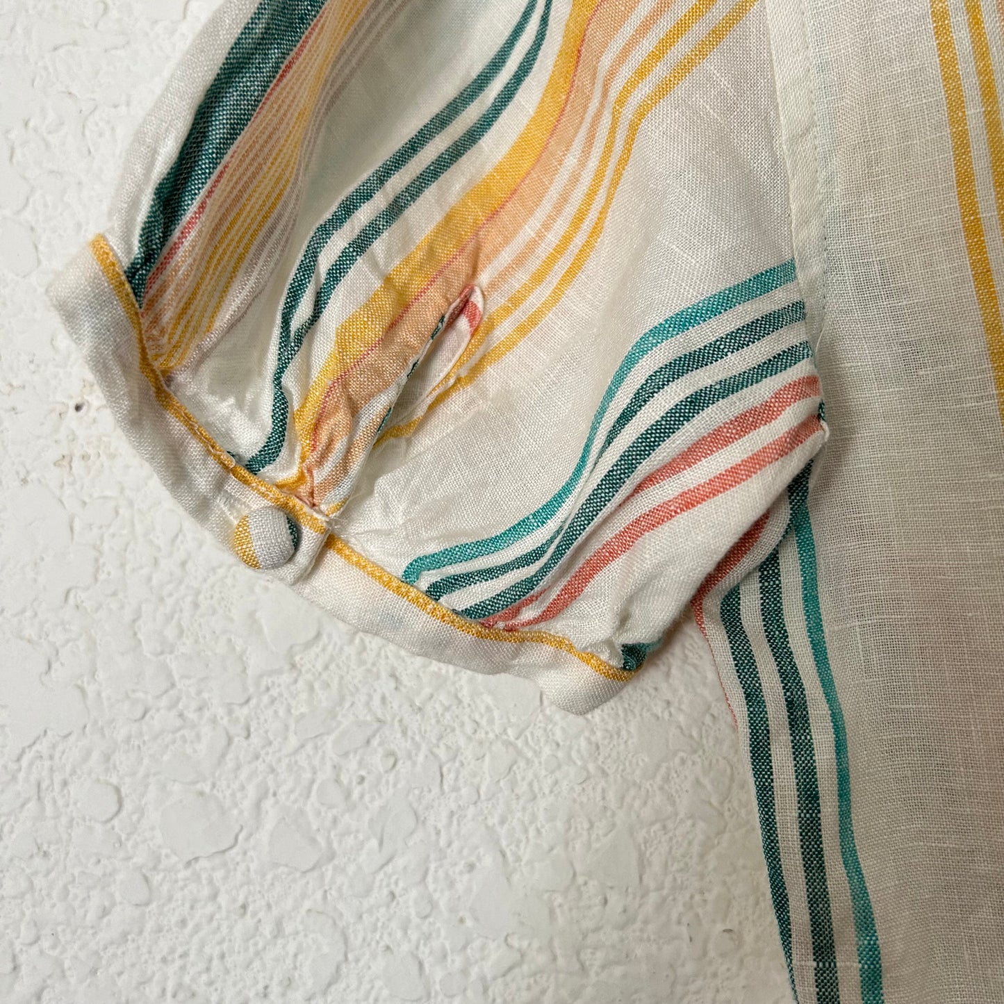Madewell Linen Button Wrap Romper in Striped Pale Parchment Carnival White Ivory
