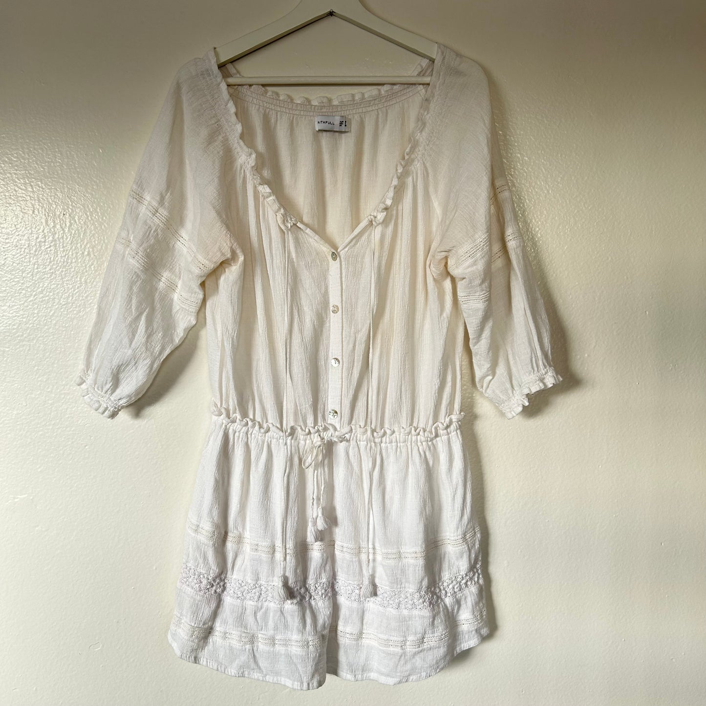 Alacati Dress In Plain White Cotton Crinkle Ivory White