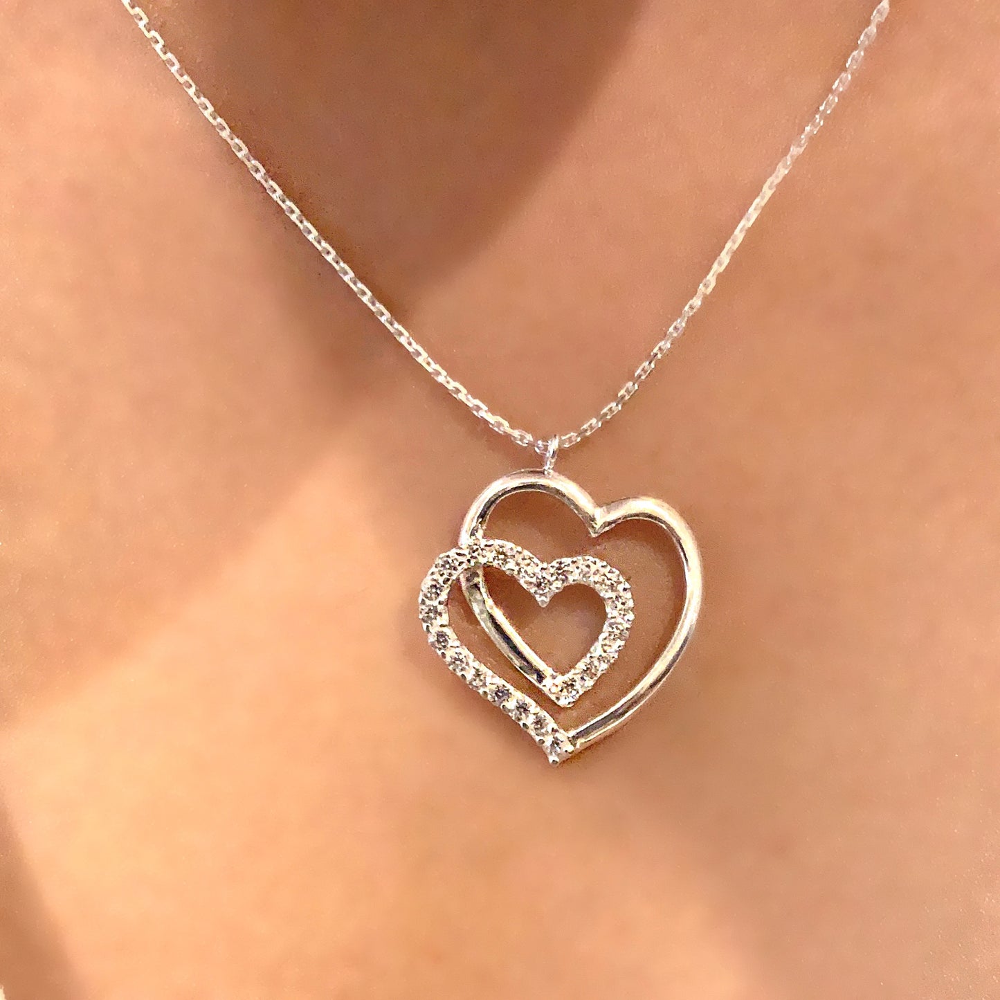 New Double Heart Shaped Necklace Sterling