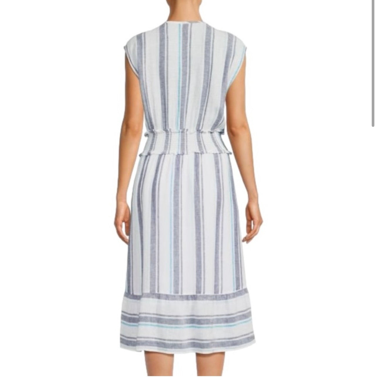 Ashlyn Linen Dress In Aegean Blue Stripe