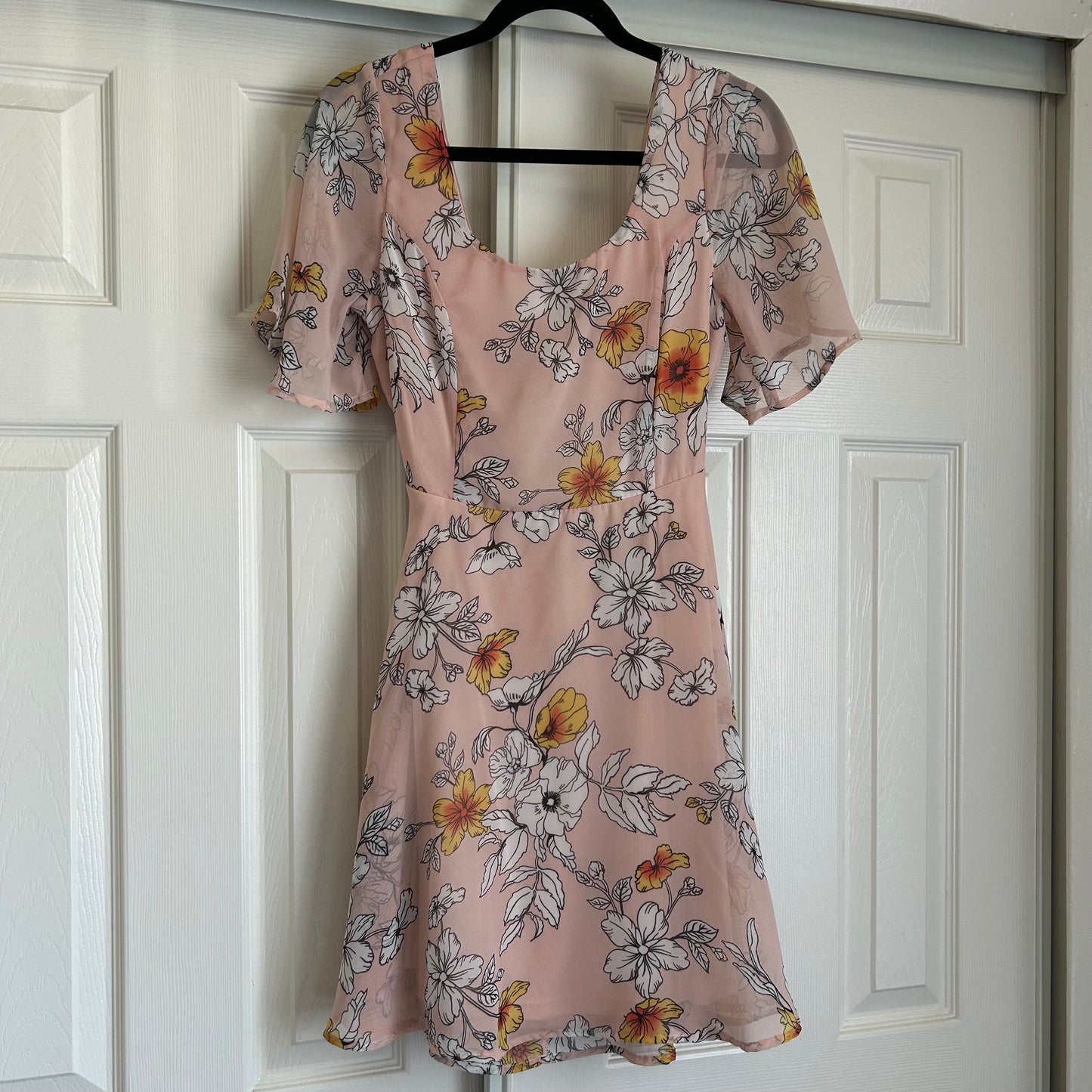 Priscilla Blush Pink Floral Print Tie-Back Skater Dress