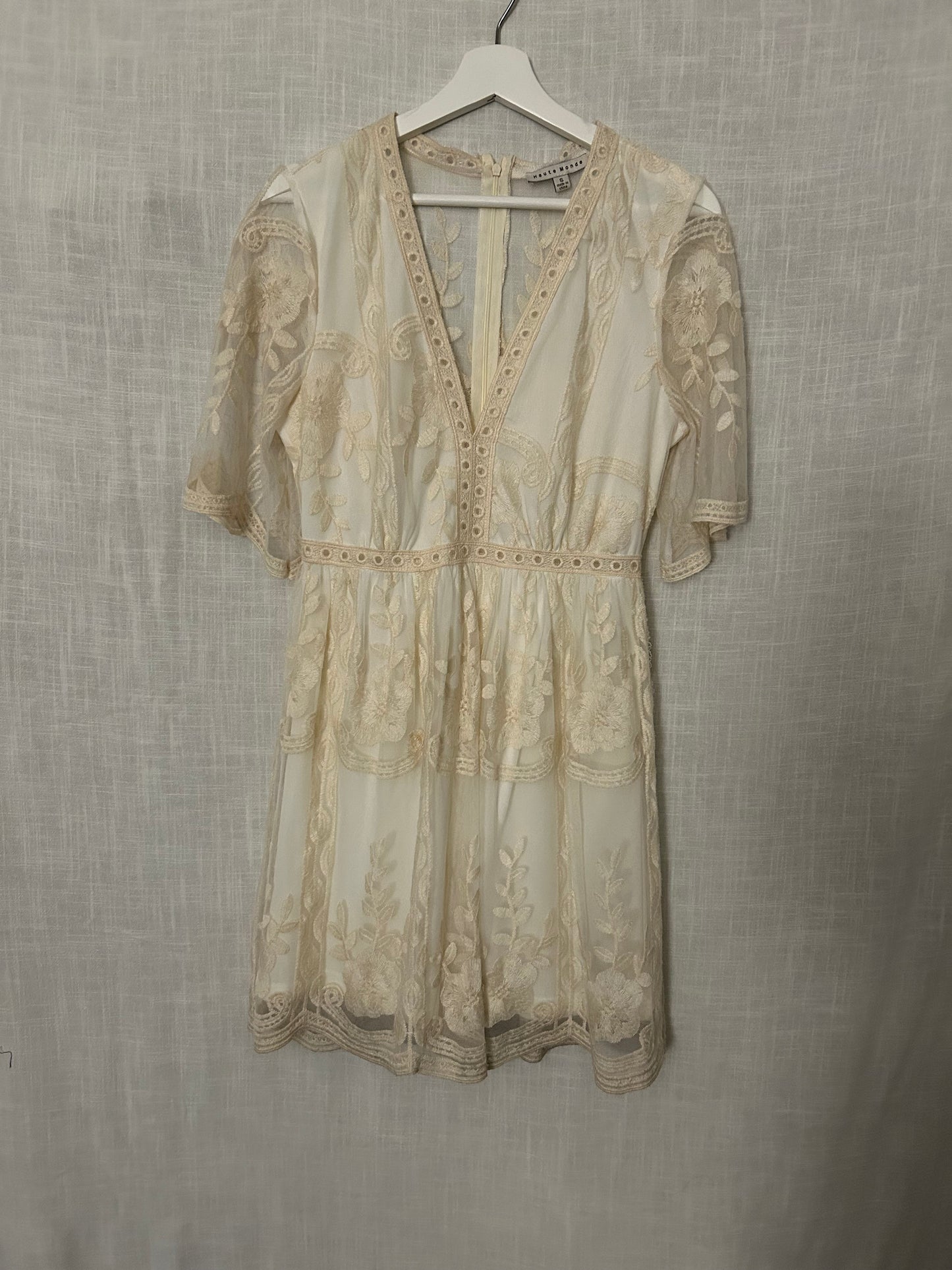 Ivory Beige Cream Lace Mini Dress White