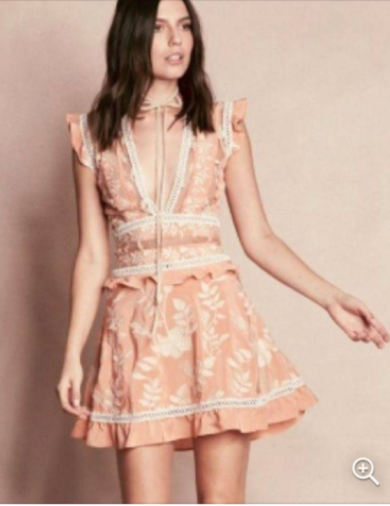 Mia Mini Dress Medium Lace Ruffles Embroidered Peach White