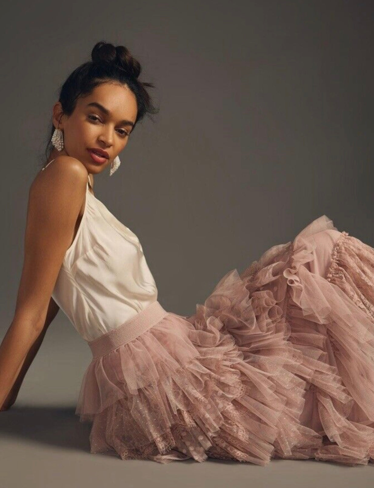 Mesh Tulle Lace Pink Mauve Blush Midi Skirt