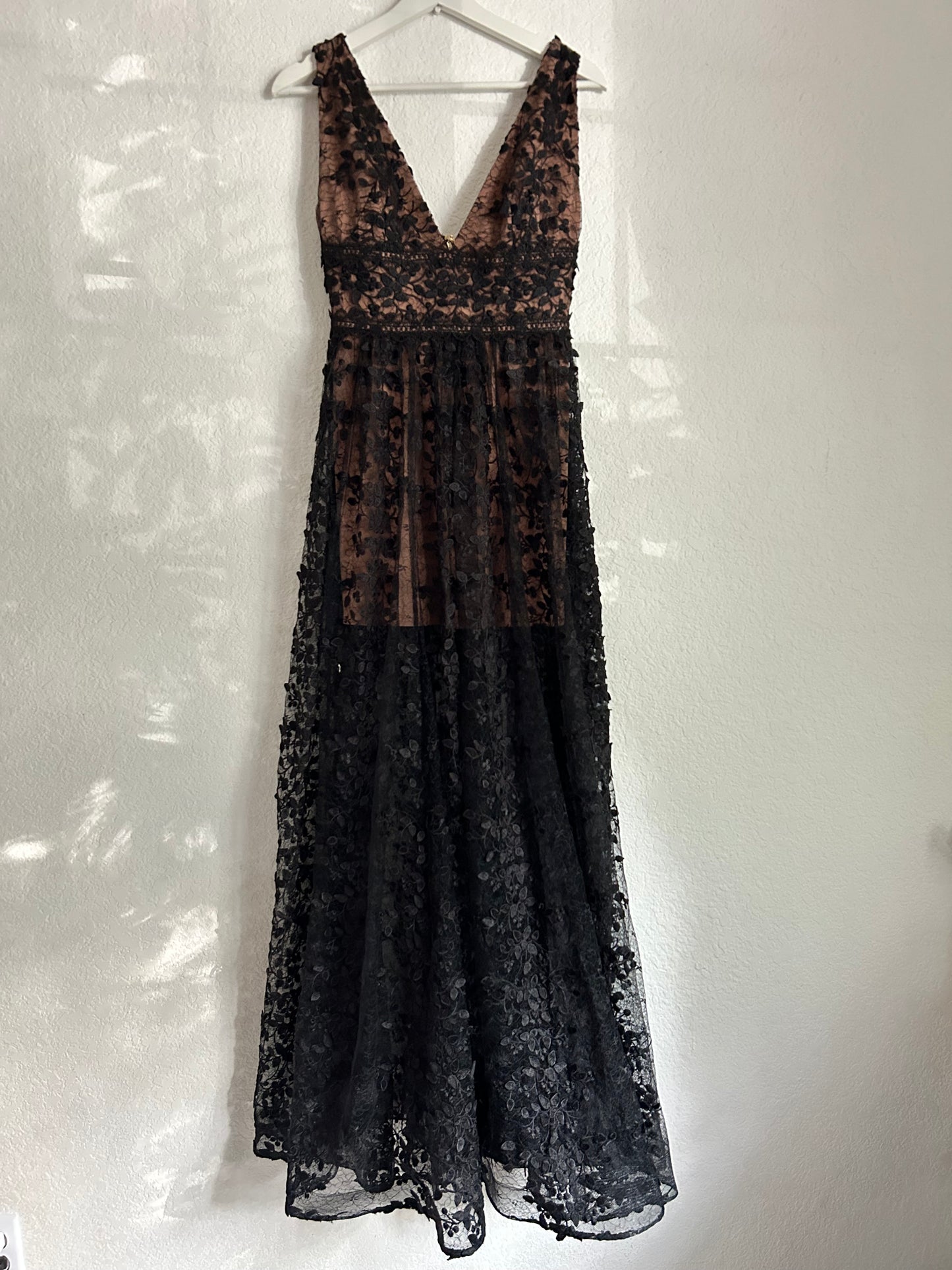 Megan Maxi Dress In Black Lace Tulle