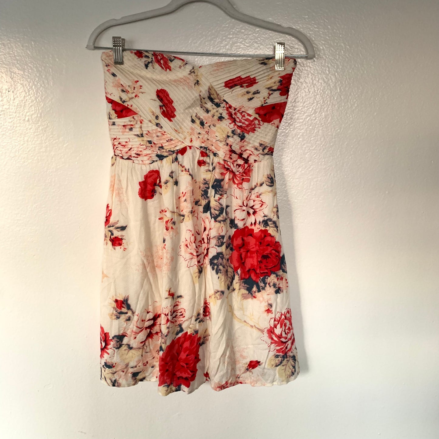 Ivory Floral Strapless Mini Dress