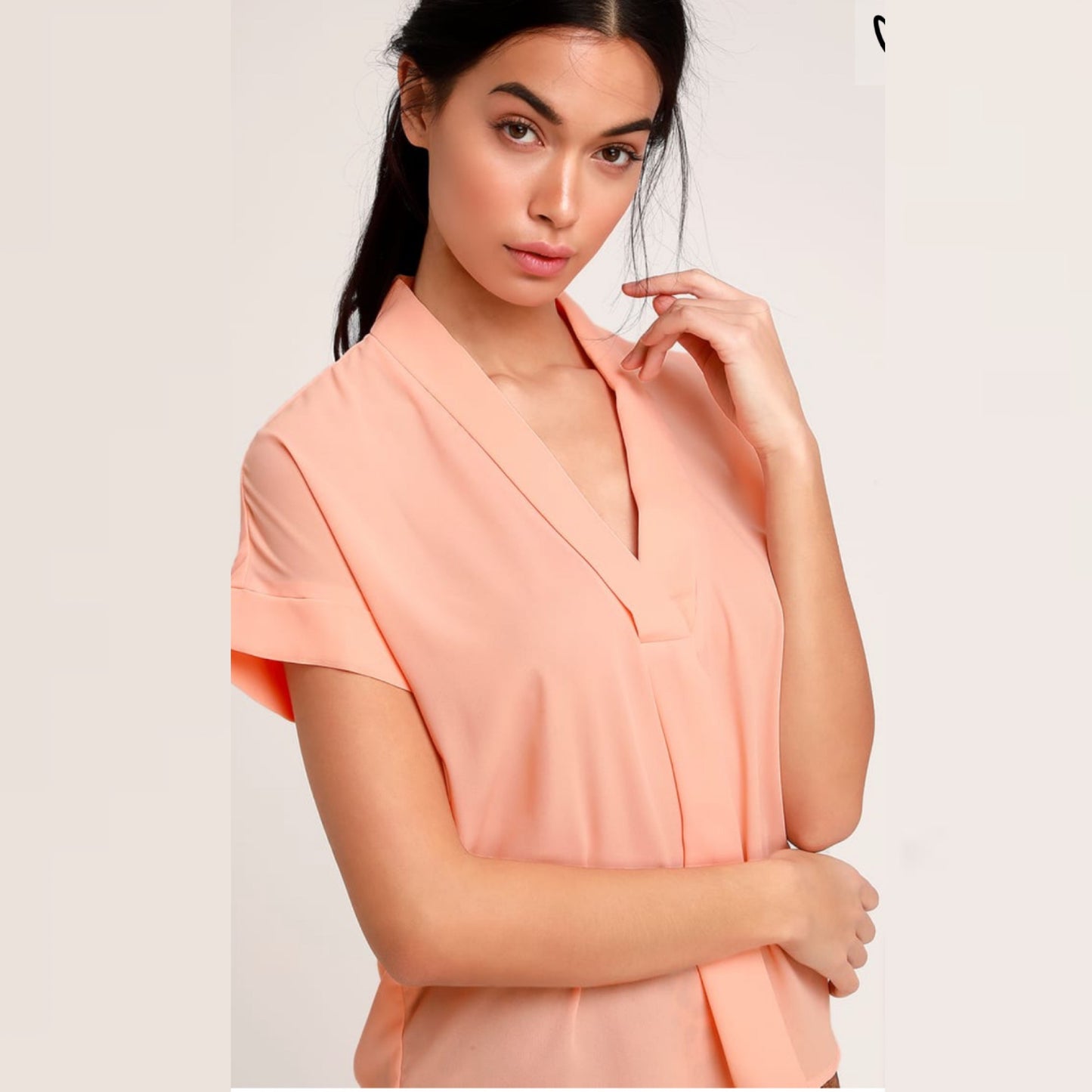 Lulus Rise To The Top Peach Orange Short Sleeve Blouse