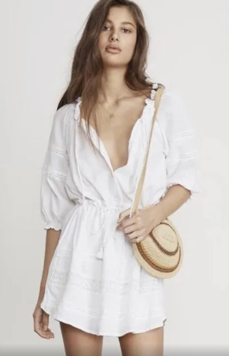 Alacati Dress In Plain White Cotton Crinkle Ivory White