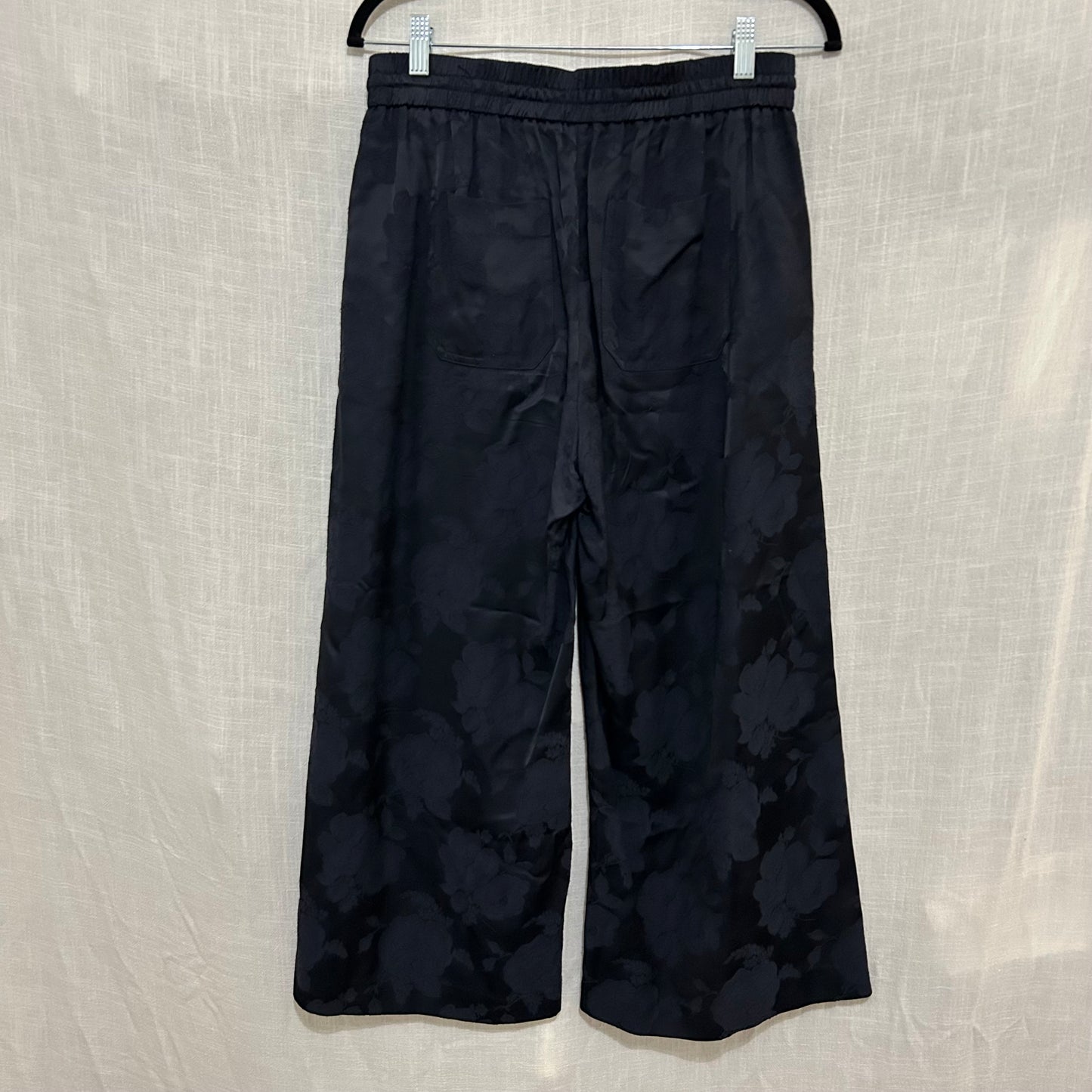 Navy Floral Jacquard Drawstring Culotte Pants