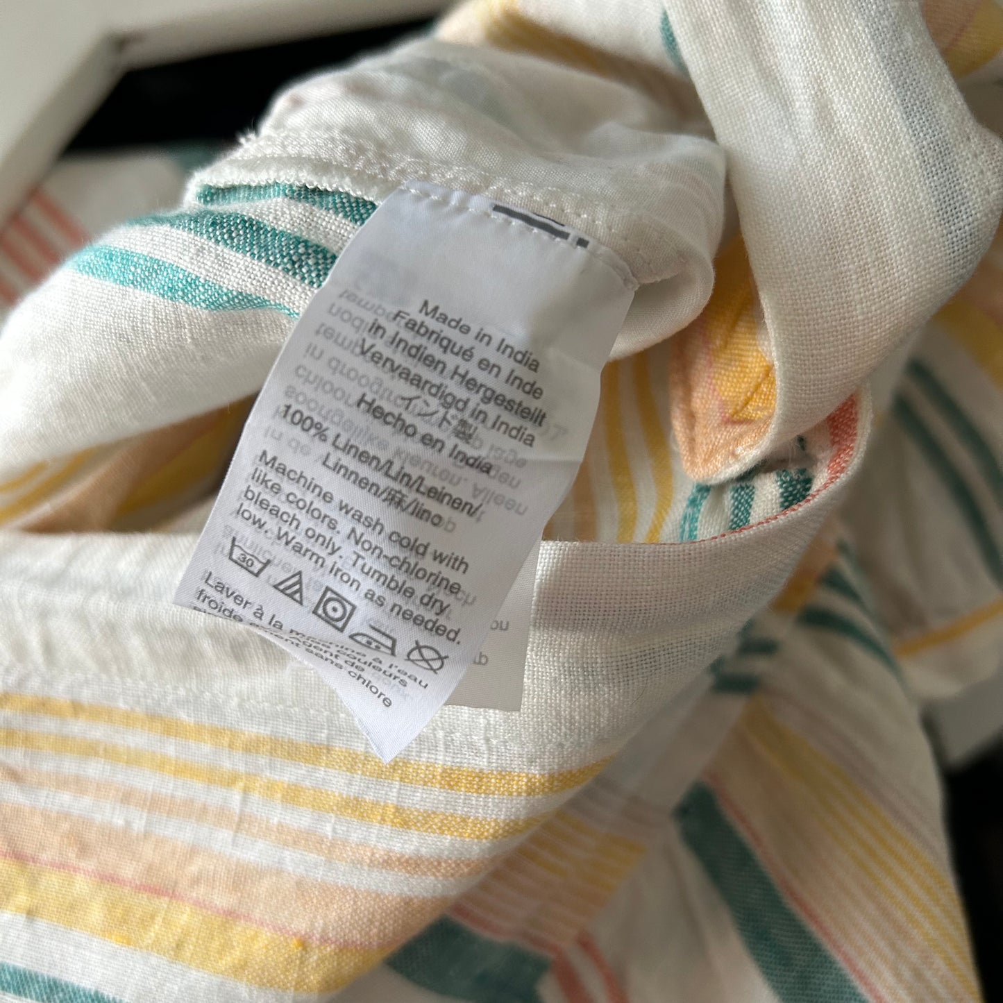 Madewell Linen Button Wrap Romper in Striped Pale Parchment Carnival White Ivory