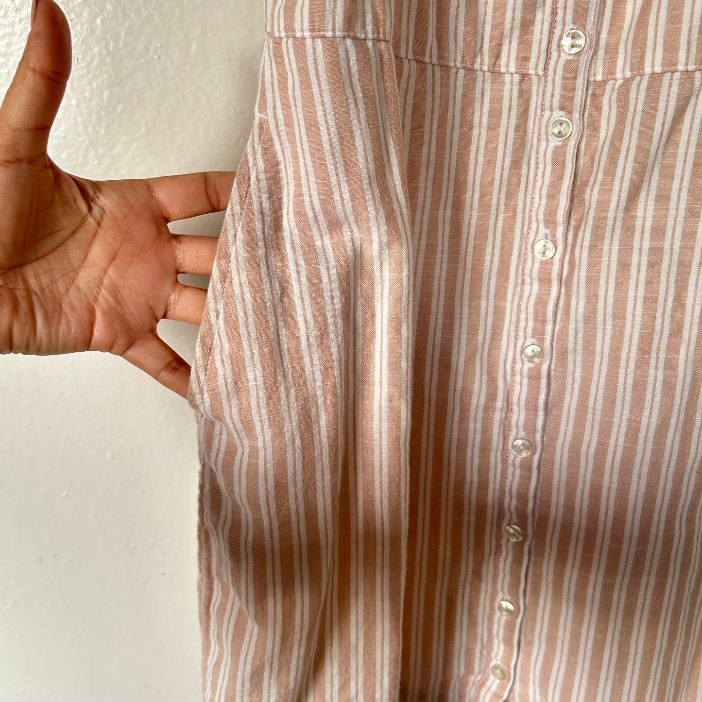Striped Cotton Mini Dress peach pink white