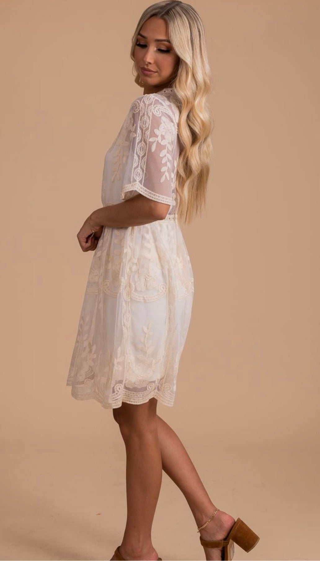 Ivory Beige Cream Lace Mini Dress White