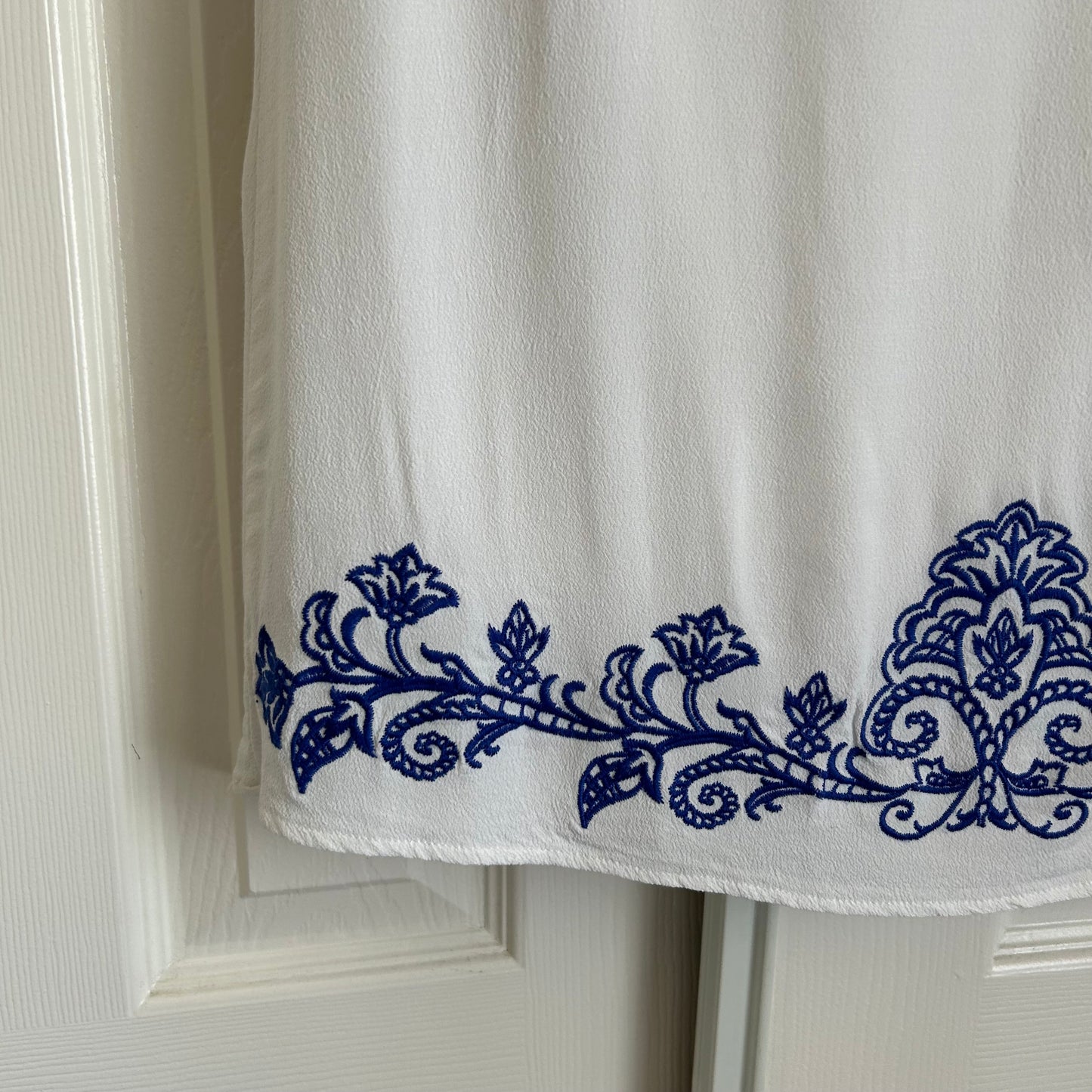 Tale to Tell Ivory With Blue Embroidered Mini Dress
