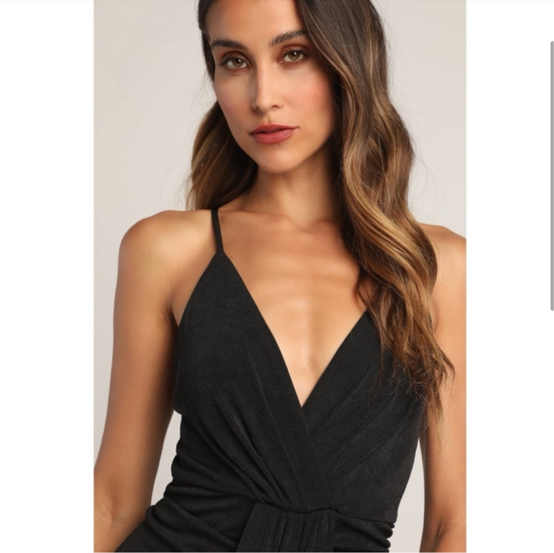 Black Drape Front Midi Dress