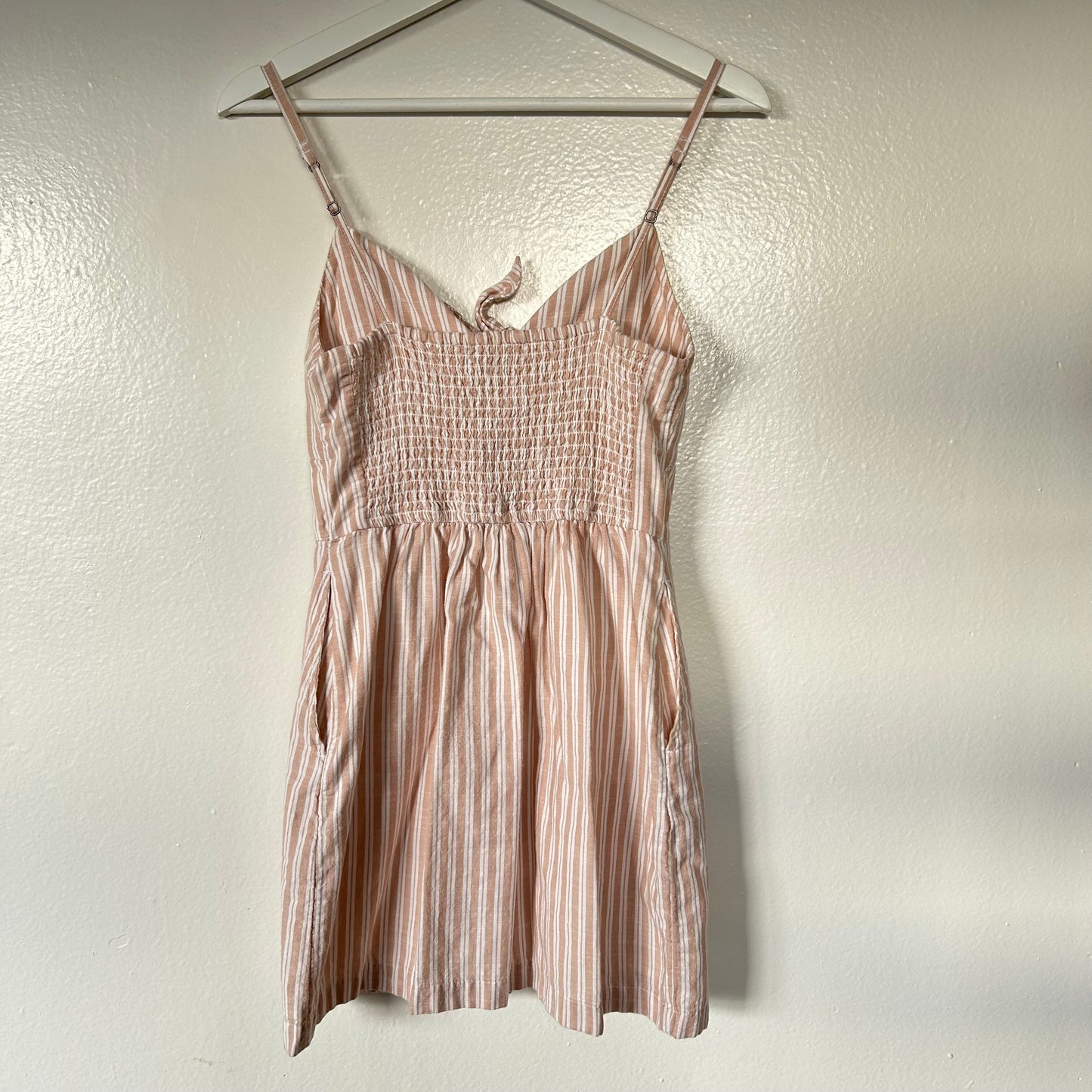 Striped Cotton Mini Dress peach pink white