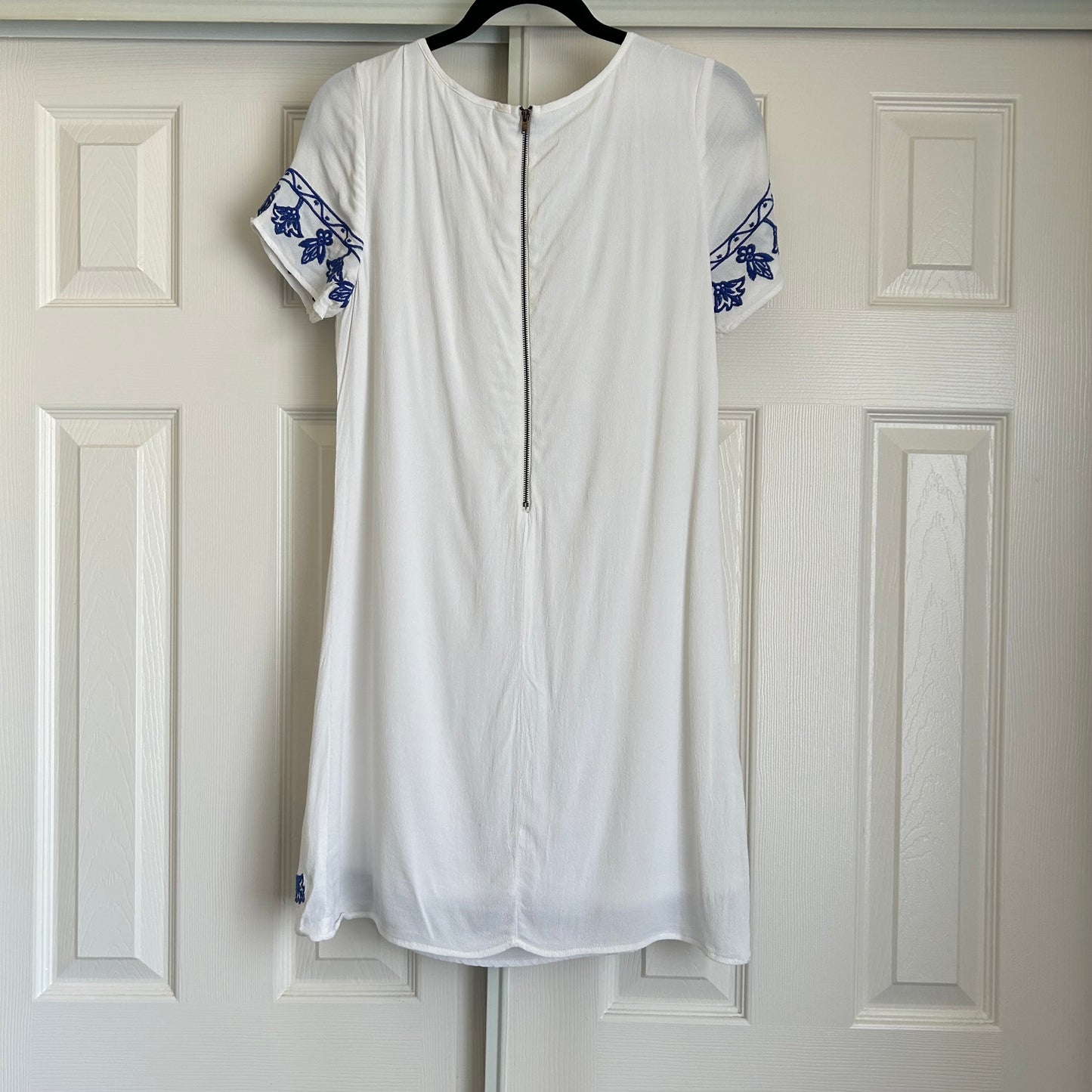 Tale to Tell Ivory With Blue Embroidered Mini Dress