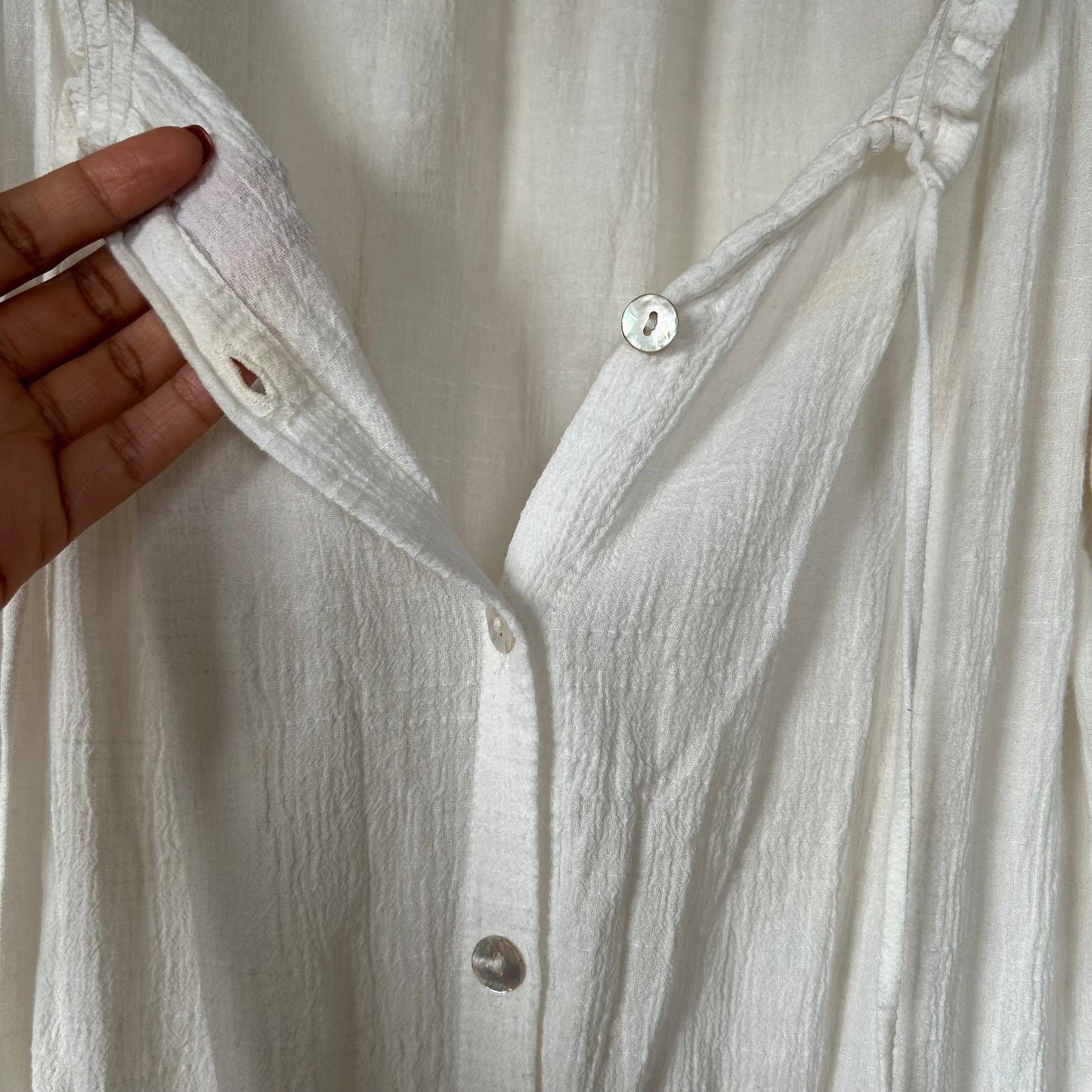 Alacati Dress In Plain White Cotton Crinkle Ivory White