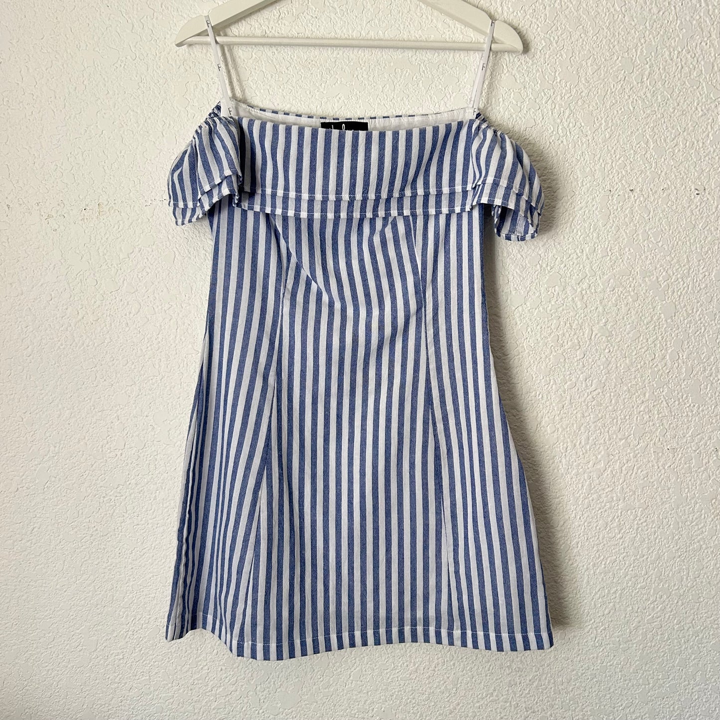 Seaside Skipper Blue Striped Off-the-Shoulder Mini Dress