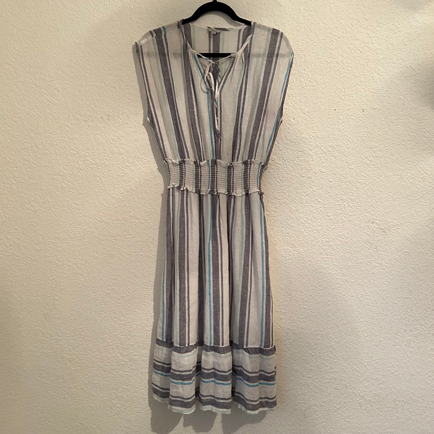Ashlyn Linen Dress In Aegean Blue Stripe