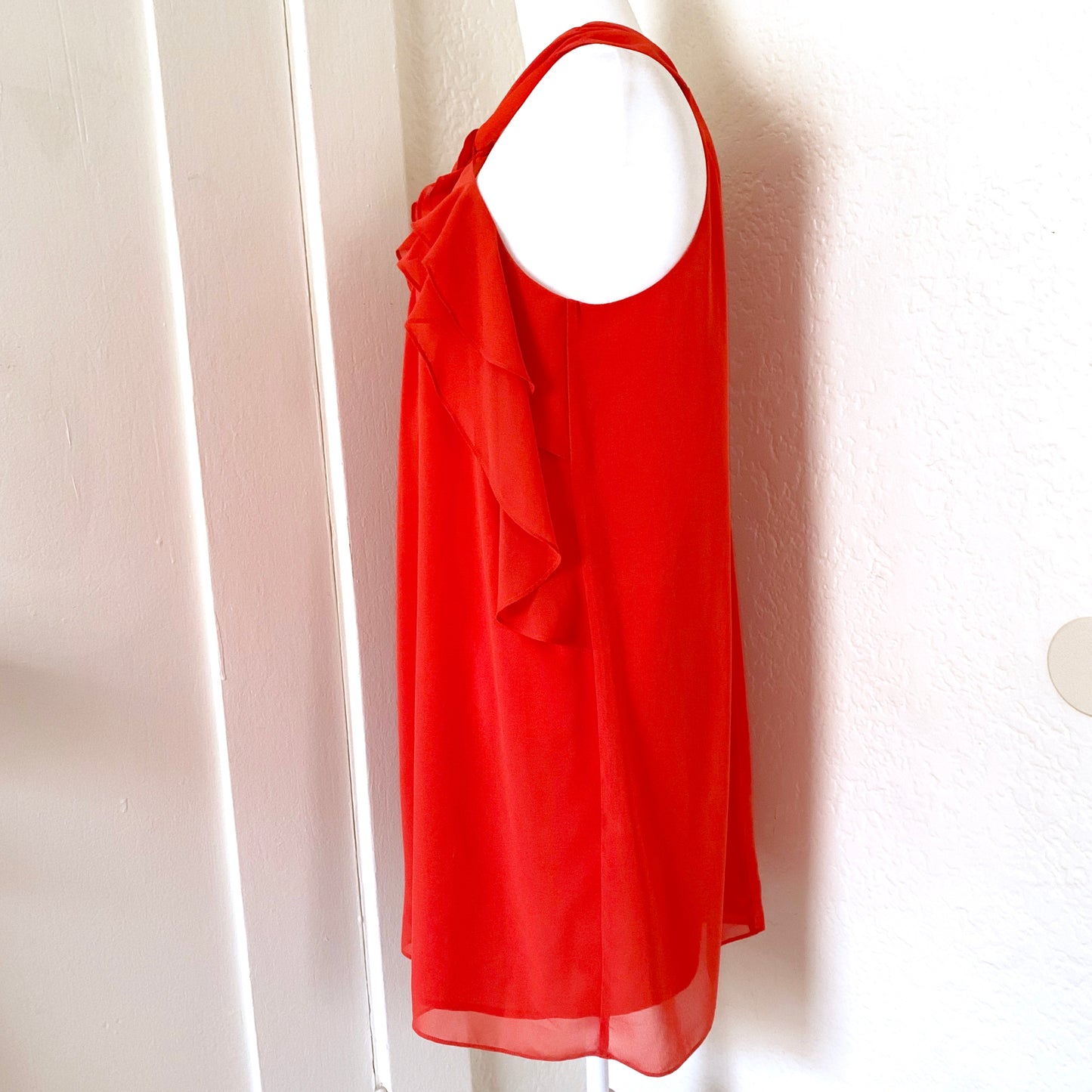 Chili Red Orange Keyhole Ruffle Tent Dress