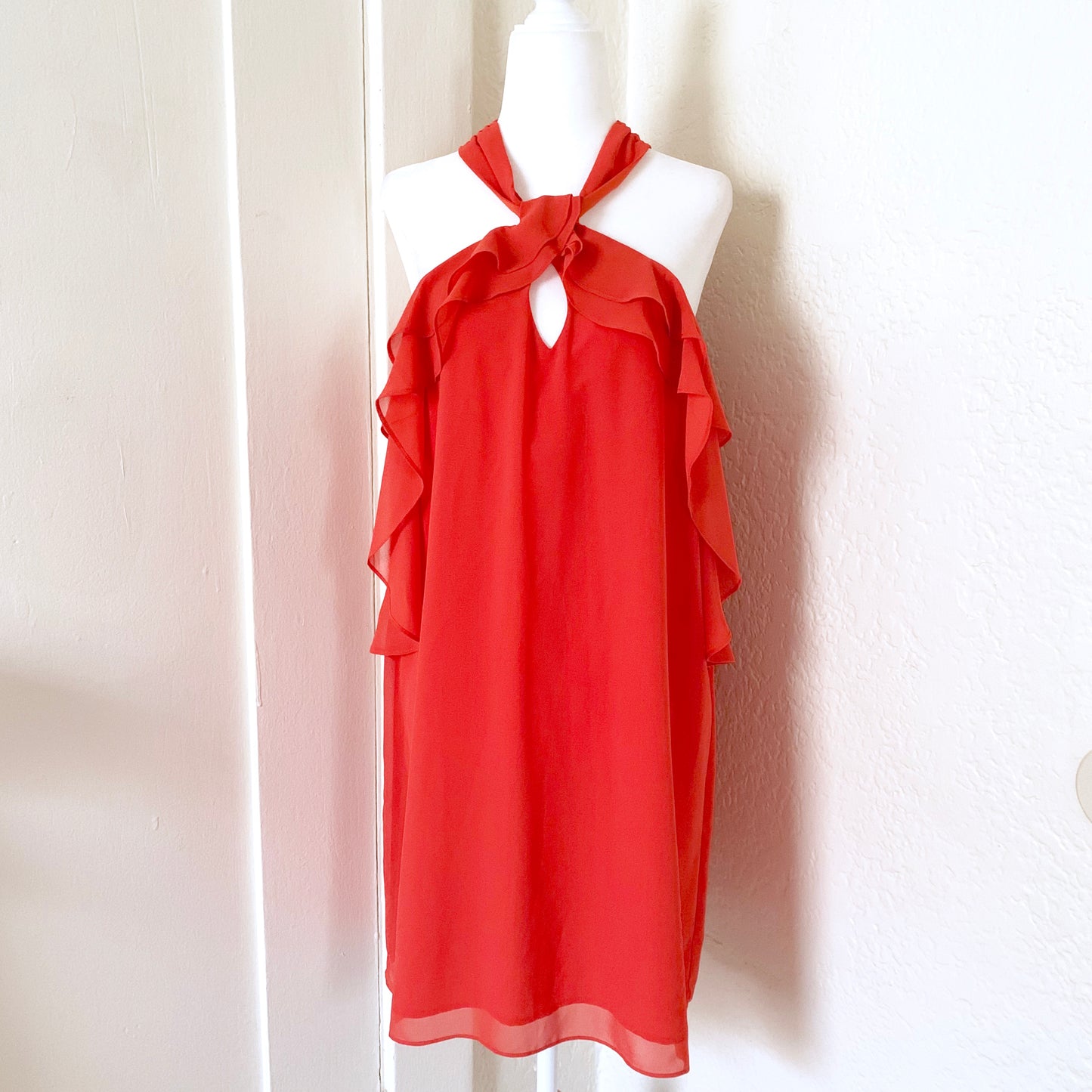 Chili Red Orange Keyhole Ruffle Tent Dress
