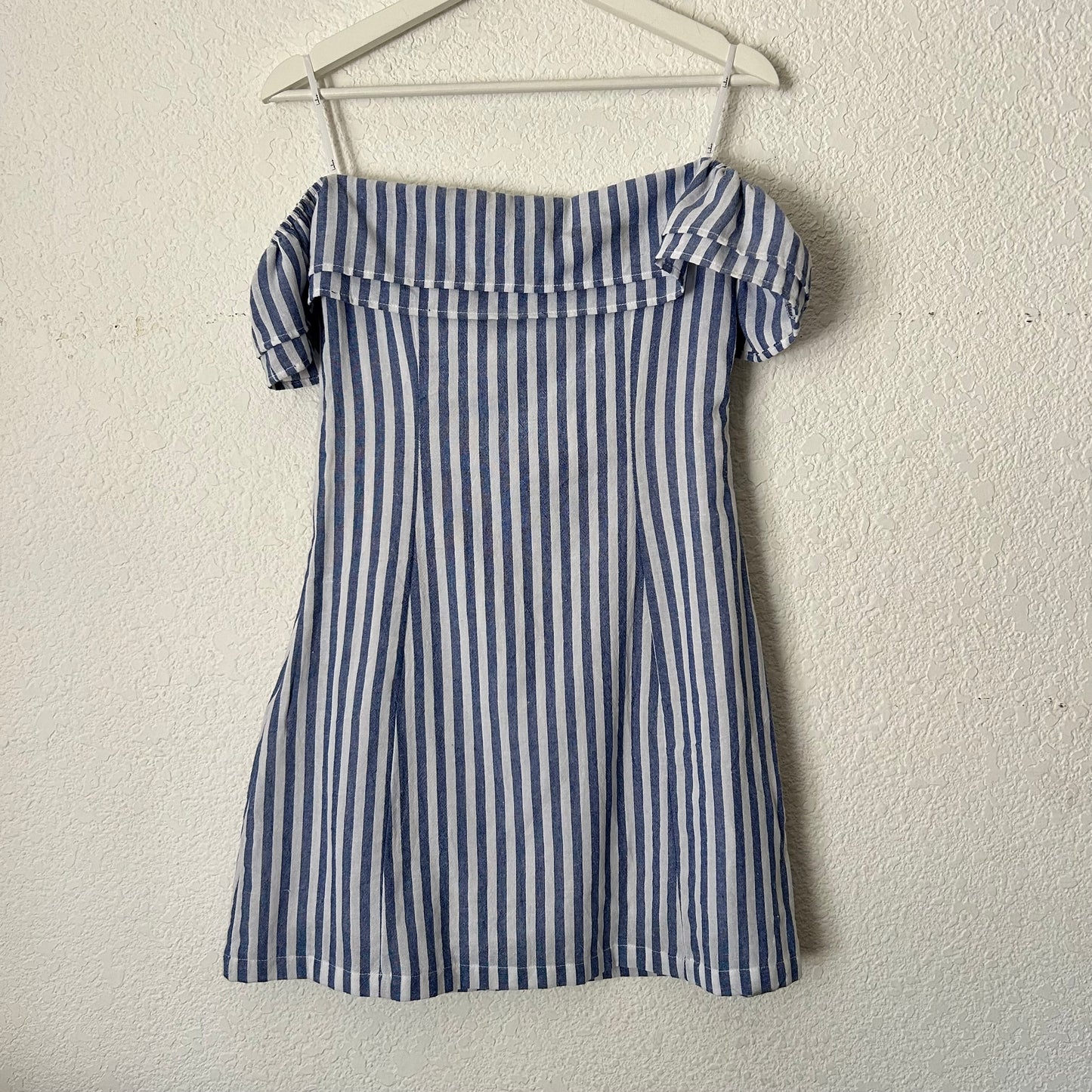 Seaside Skipper Blue Striped Off-the-Shoulder Mini Dress