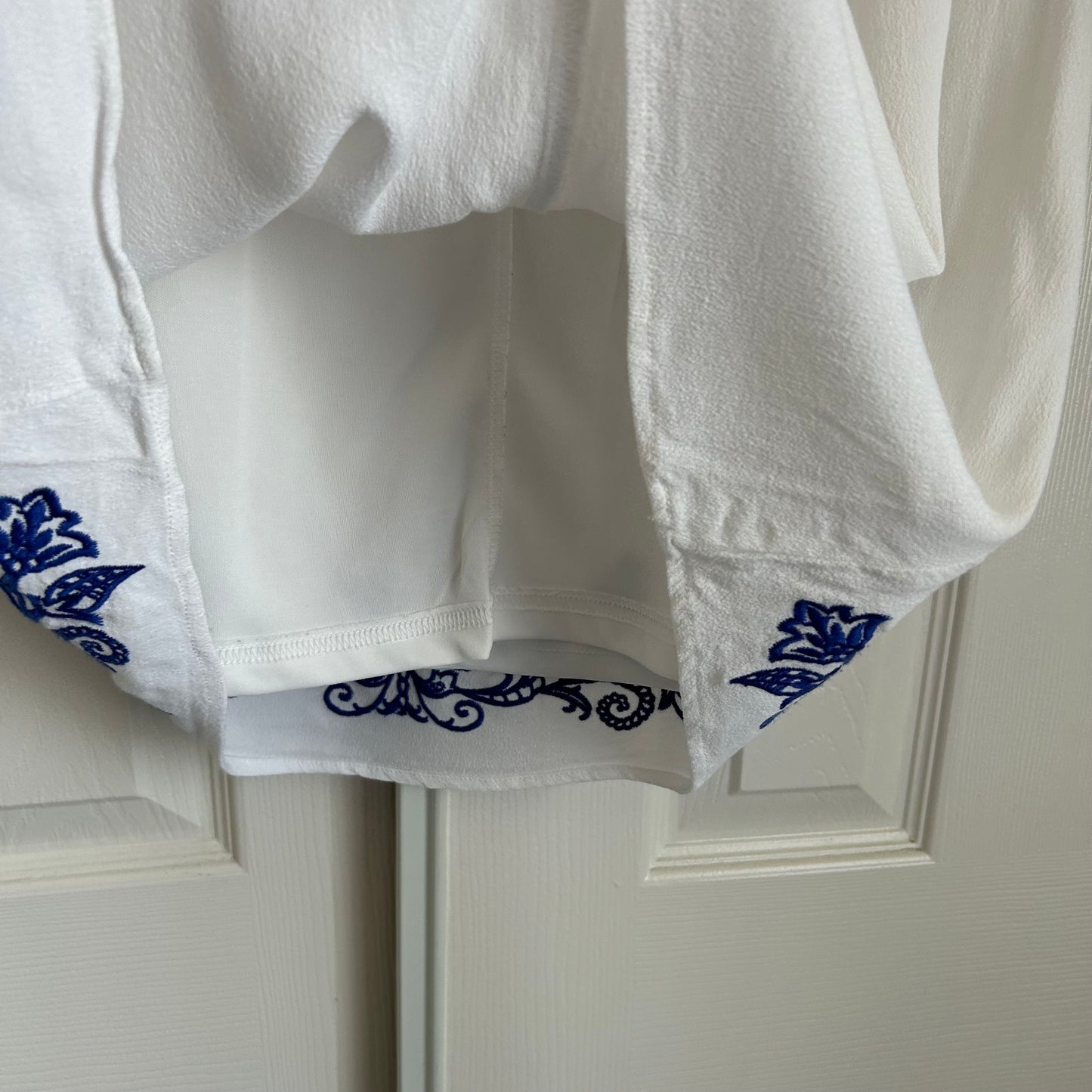Tale to Tell Ivory With Blue Embroidered Mini Dress