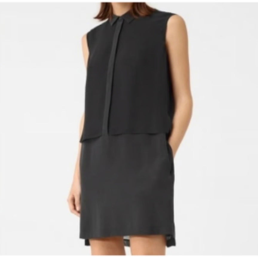 100% Silk Radial Black Sleeveless Tunic Dress