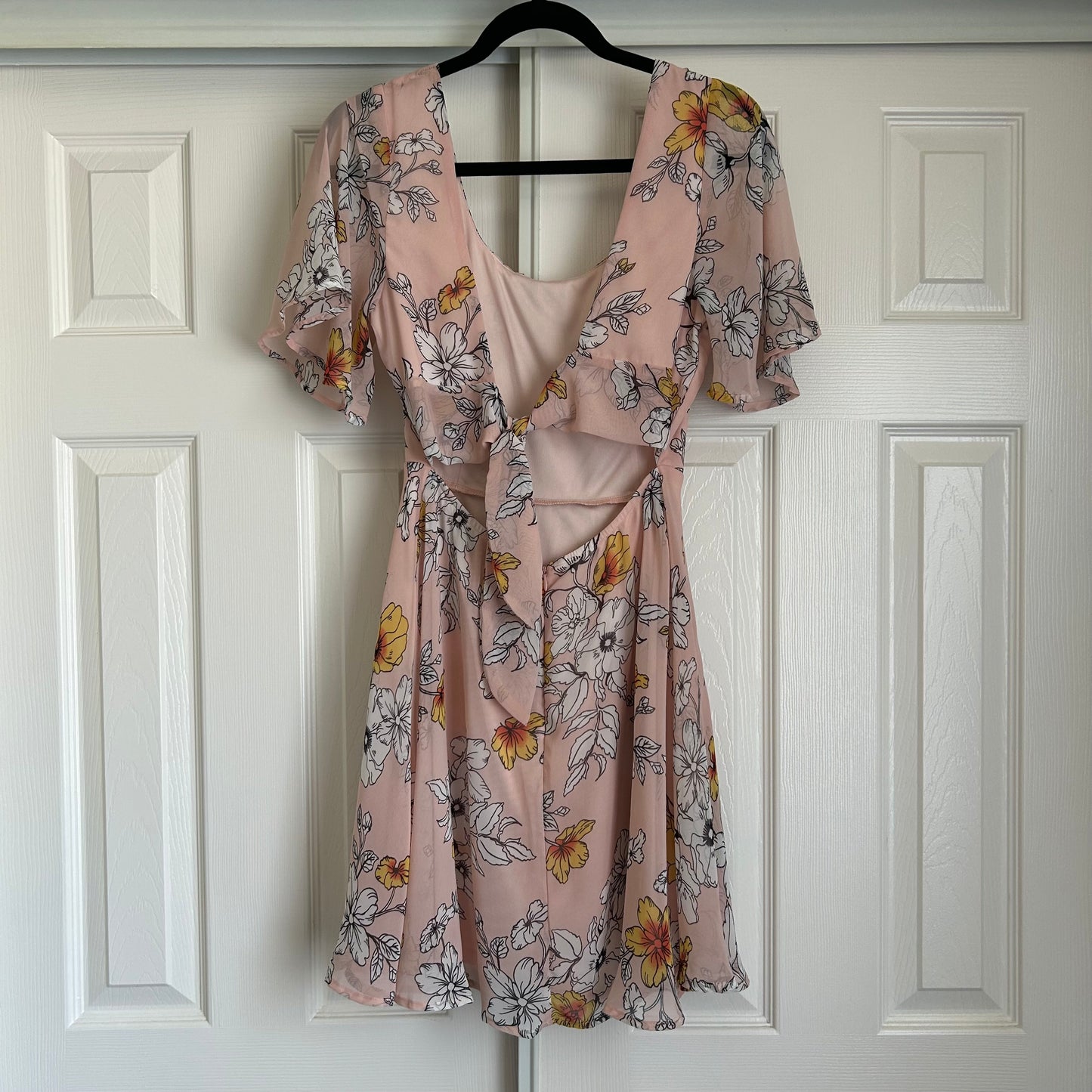 Priscilla Blush Pink Floral Print Tie-Back Skater Dress