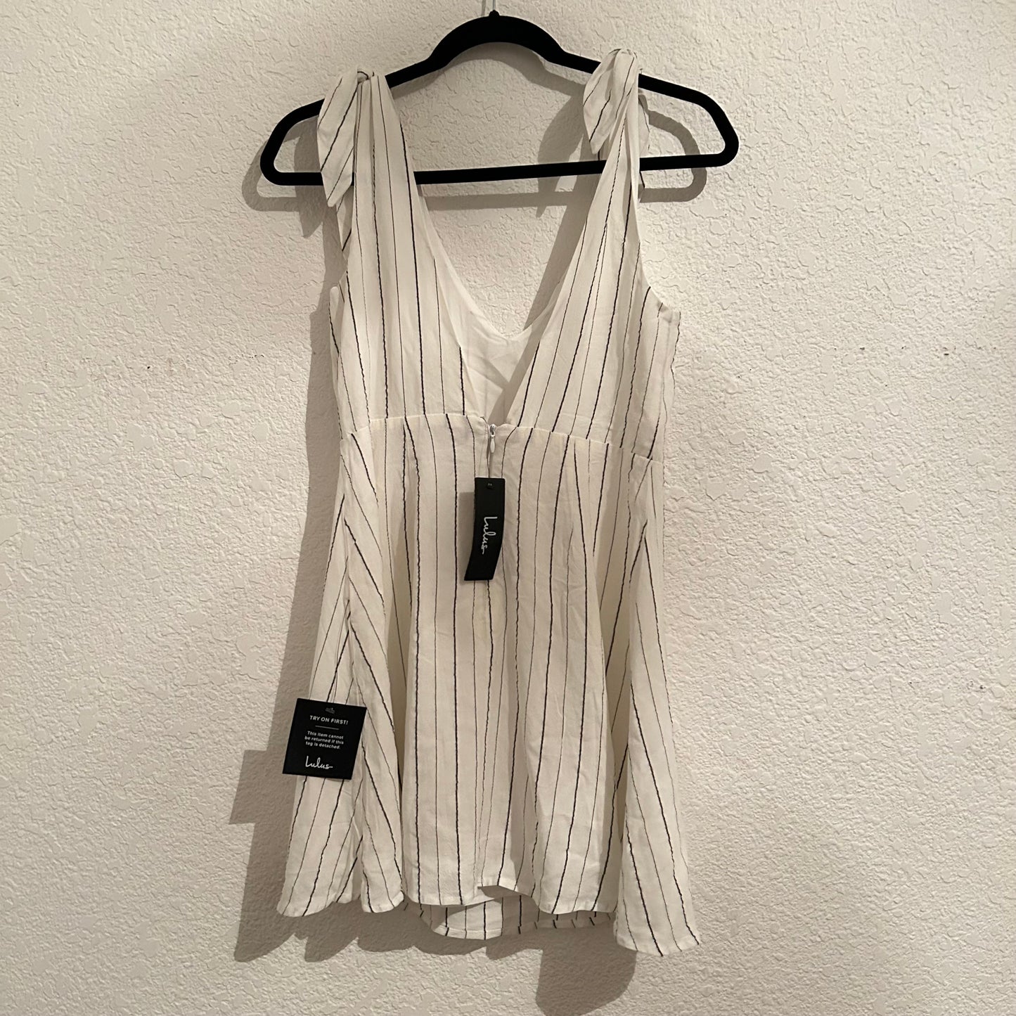 Signs of Summer Ivory and Black Striped Tie-Strap Mini Dress