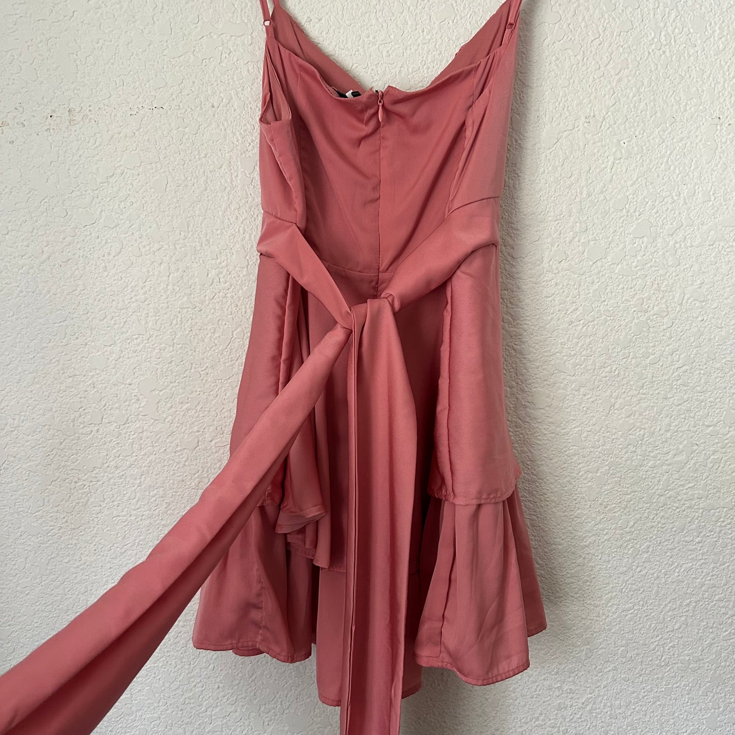 Pink Juliet Bow Back Satin Romper Dress