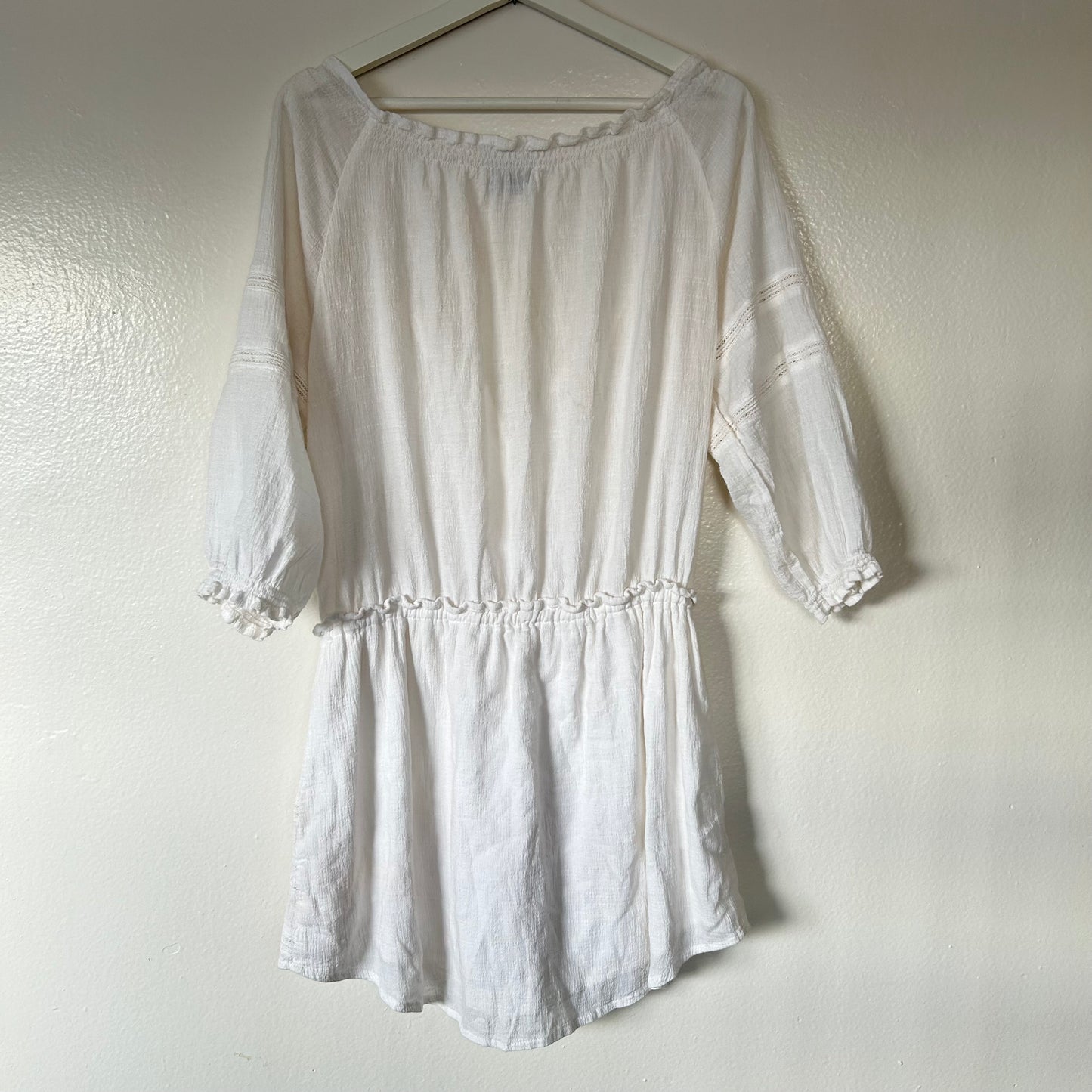 Alacati Dress In Plain White Cotton Crinkle Ivory White