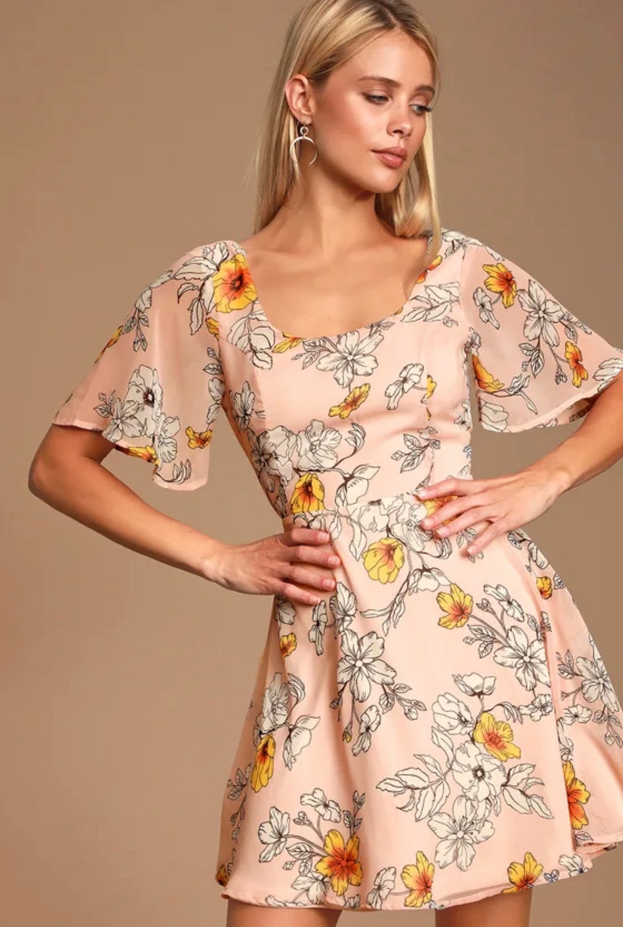 Priscilla Blush Pink Floral Print Tie-Back Skater Dress
