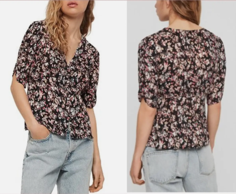 Kota Freefall Floral Printed Black Pink Top