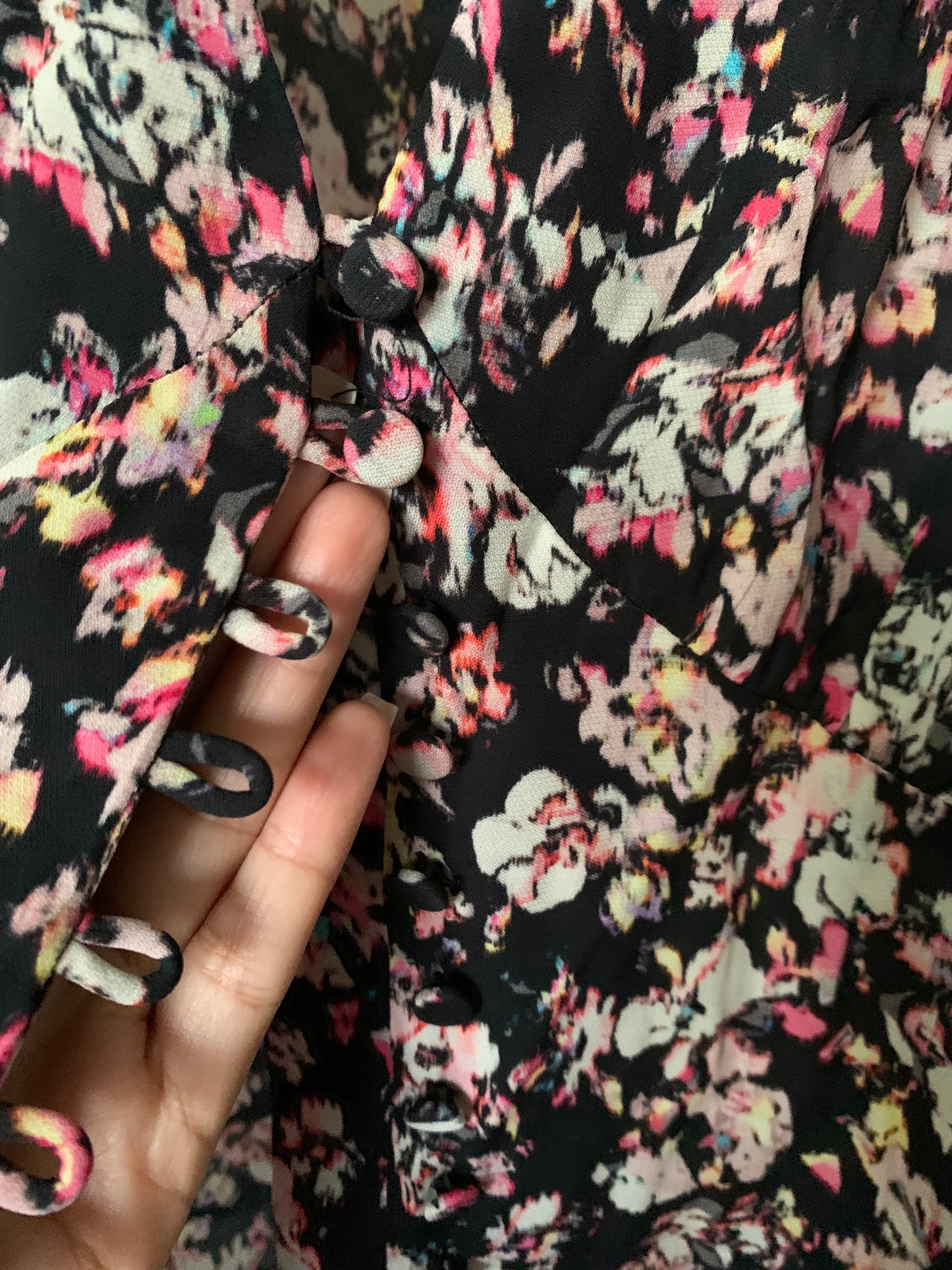 Kota Freefall Floral Printed Black Pink Top