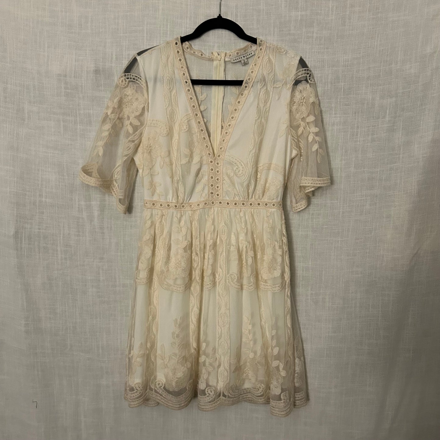 Ivory Beige Cream Lace Mini Dress White