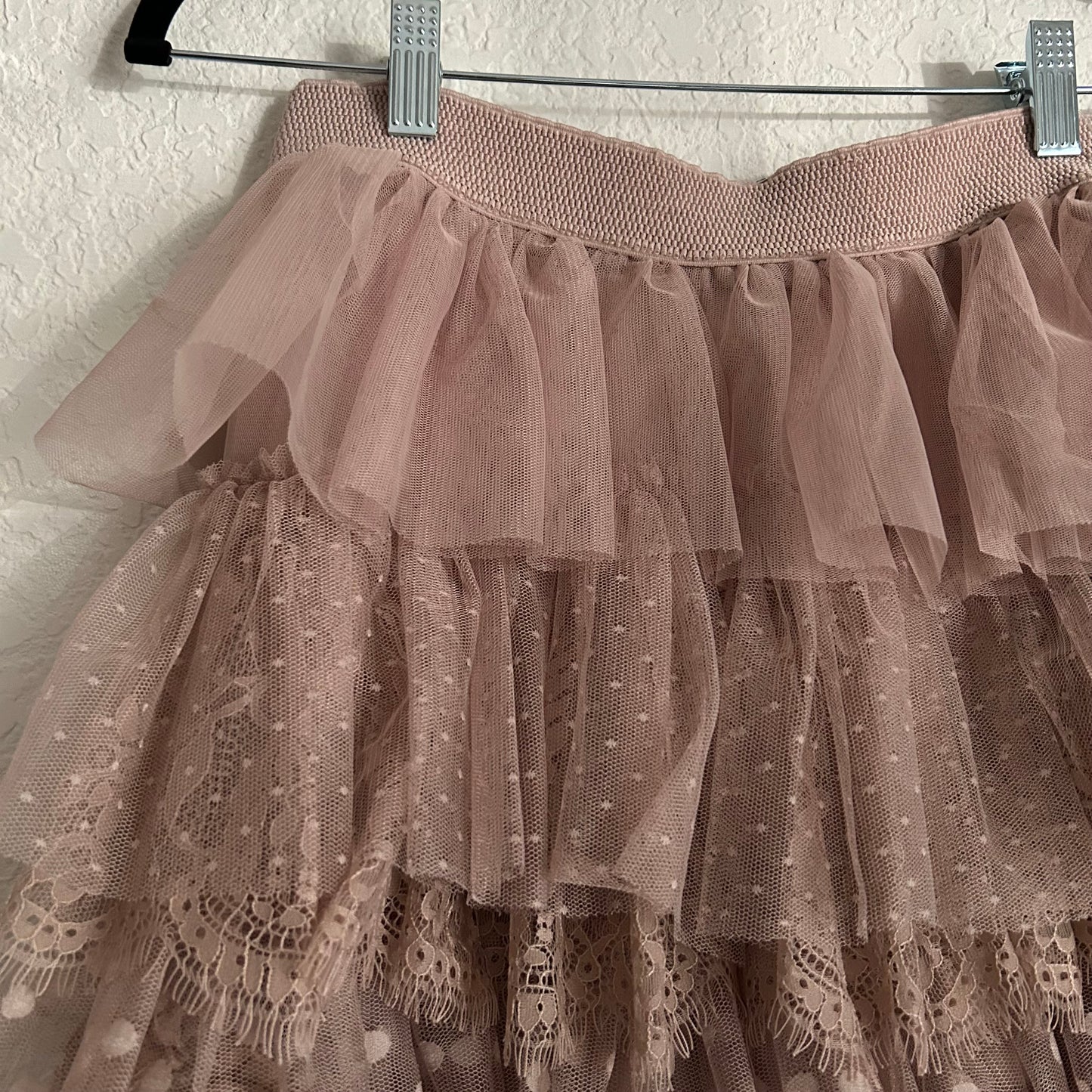 Mesh Tulle Lace Pink Mauve Blush Midi Skirt