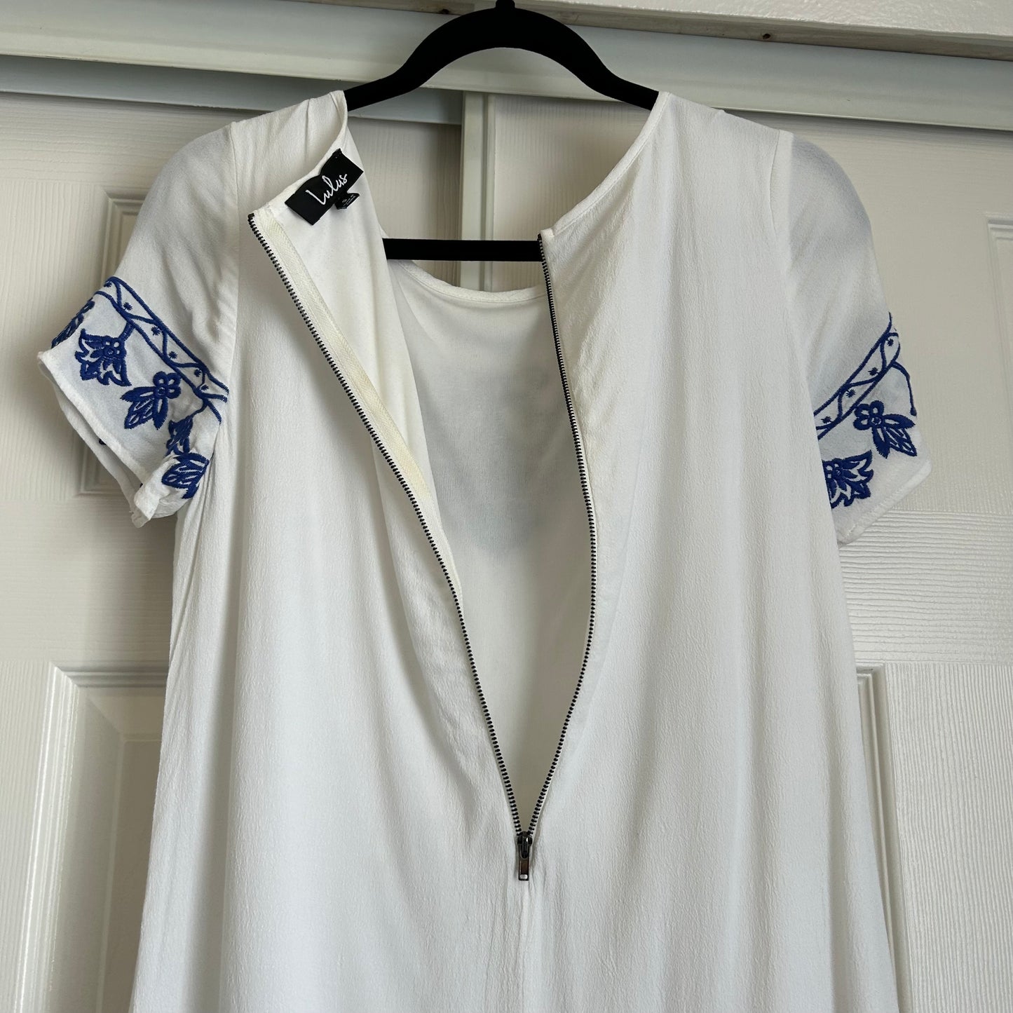 Tale to Tell Ivory With Blue Embroidered Mini Dress