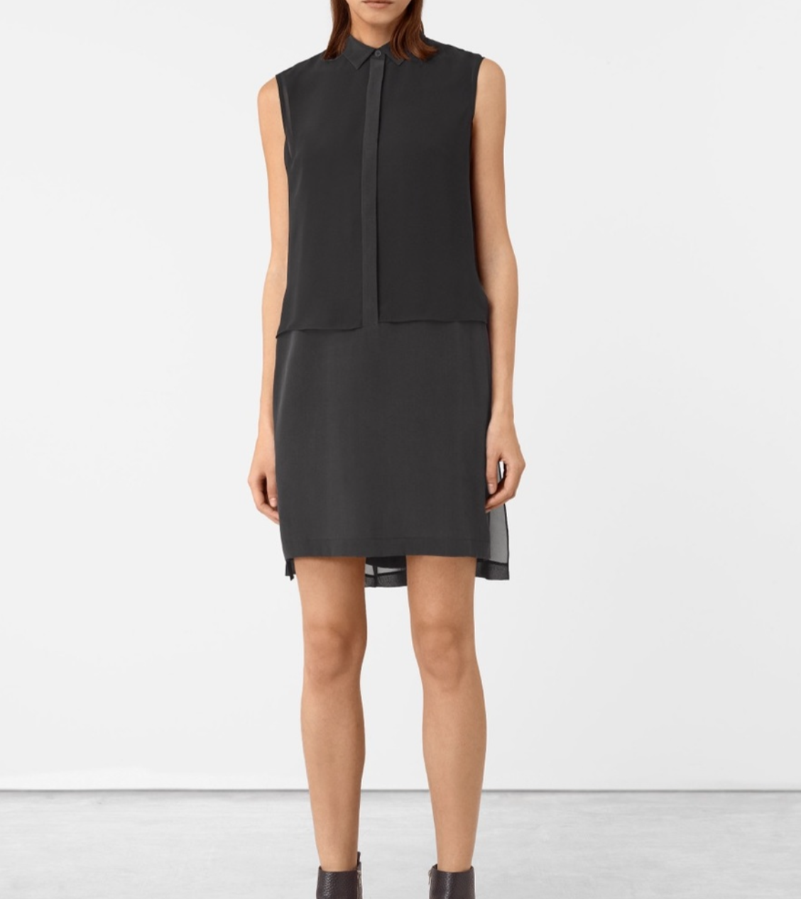 100% Silk Radial Black Sleeveless Tunic Dress