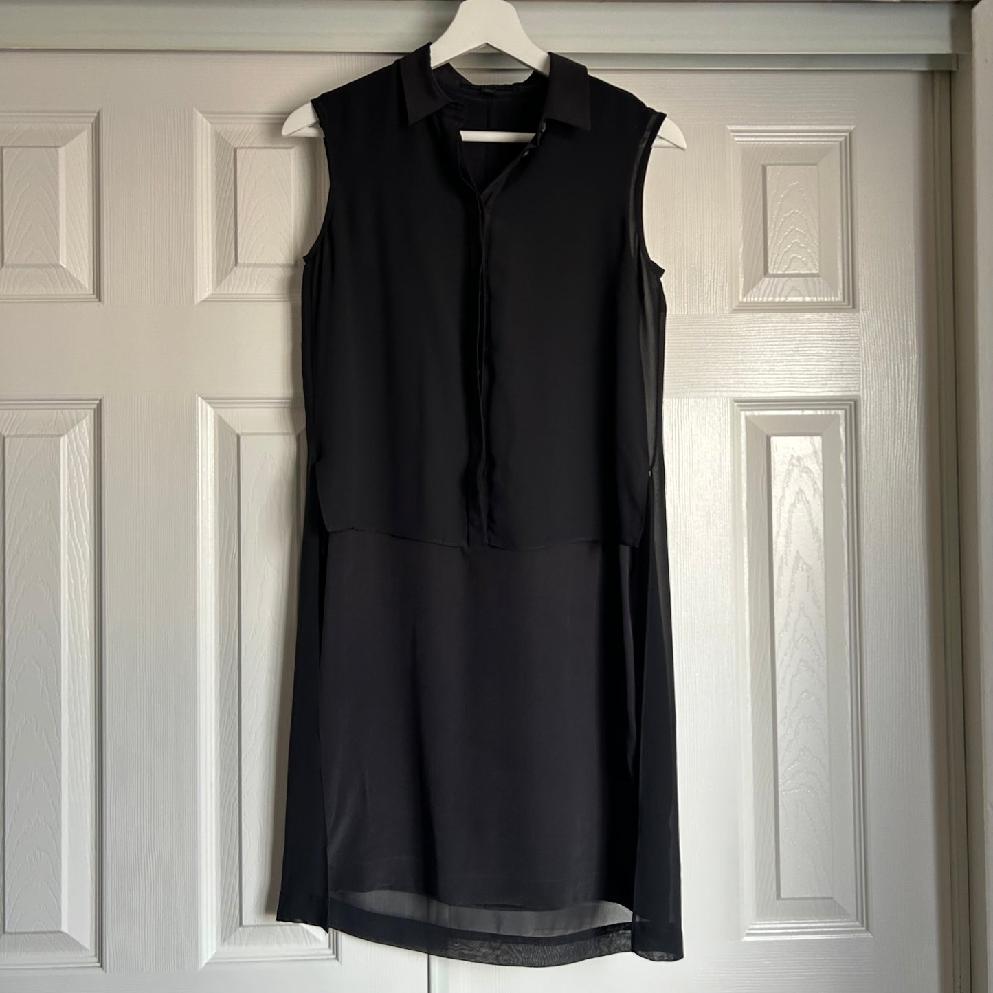 100% Silk Radial Black Sleeveless Tunic Dress