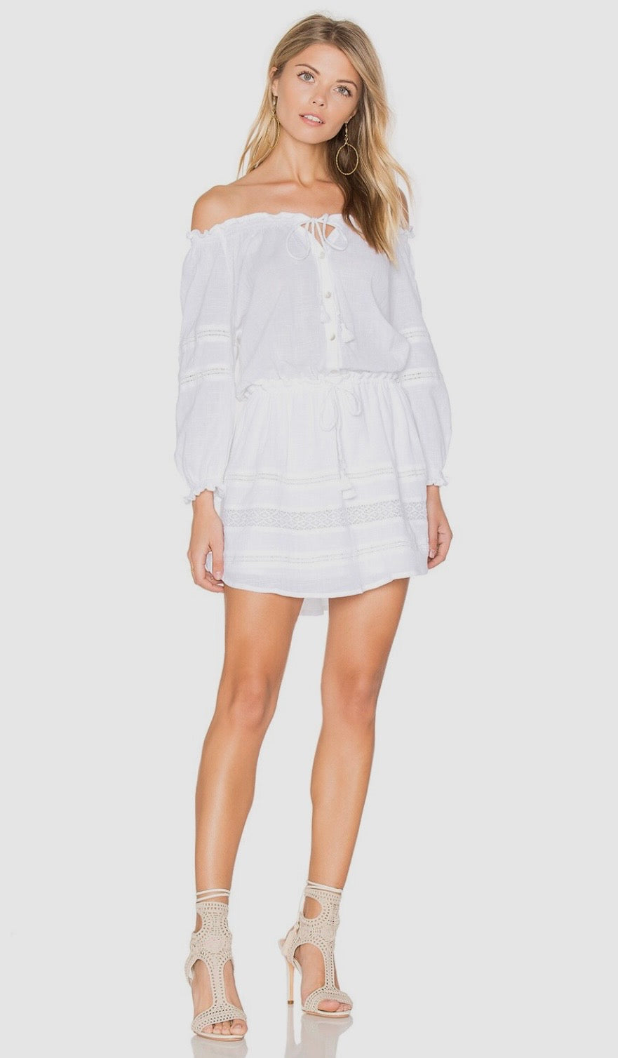 Alacati Dress In Plain White Cotton Crinkle Ivory White