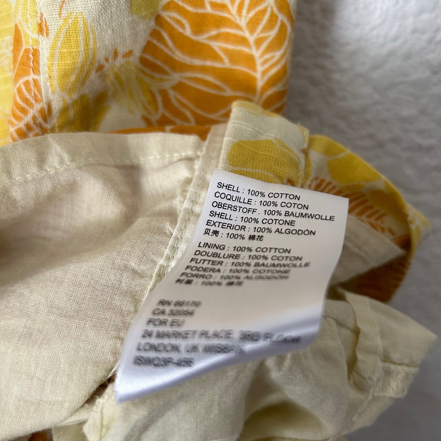 Britney Hook and Eye Mini Dress Yellow Floral Printed Cotton