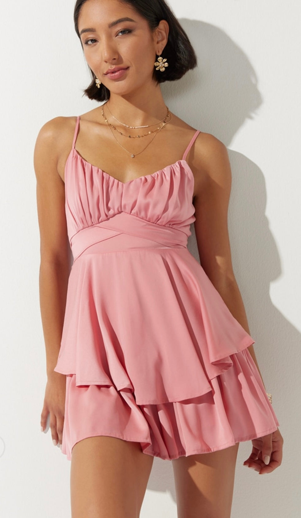 Pink Juliet Bow Back Satin Romper Dress